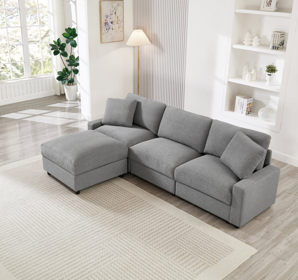 Modular Sectional Sofa, 103 Inch L Shaped Couch Set for Living Room, 3-Seater Comfy Cloud Couches with Movable Ottoman, DIY Combination,3 Storages,Polyester Fabric(Grey)