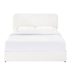 Liv Patented 2-Drawers Storage Bed Queen Size Ivory Boucle Upholstered Platform Bed with Curved Stitched Tufted Headboard