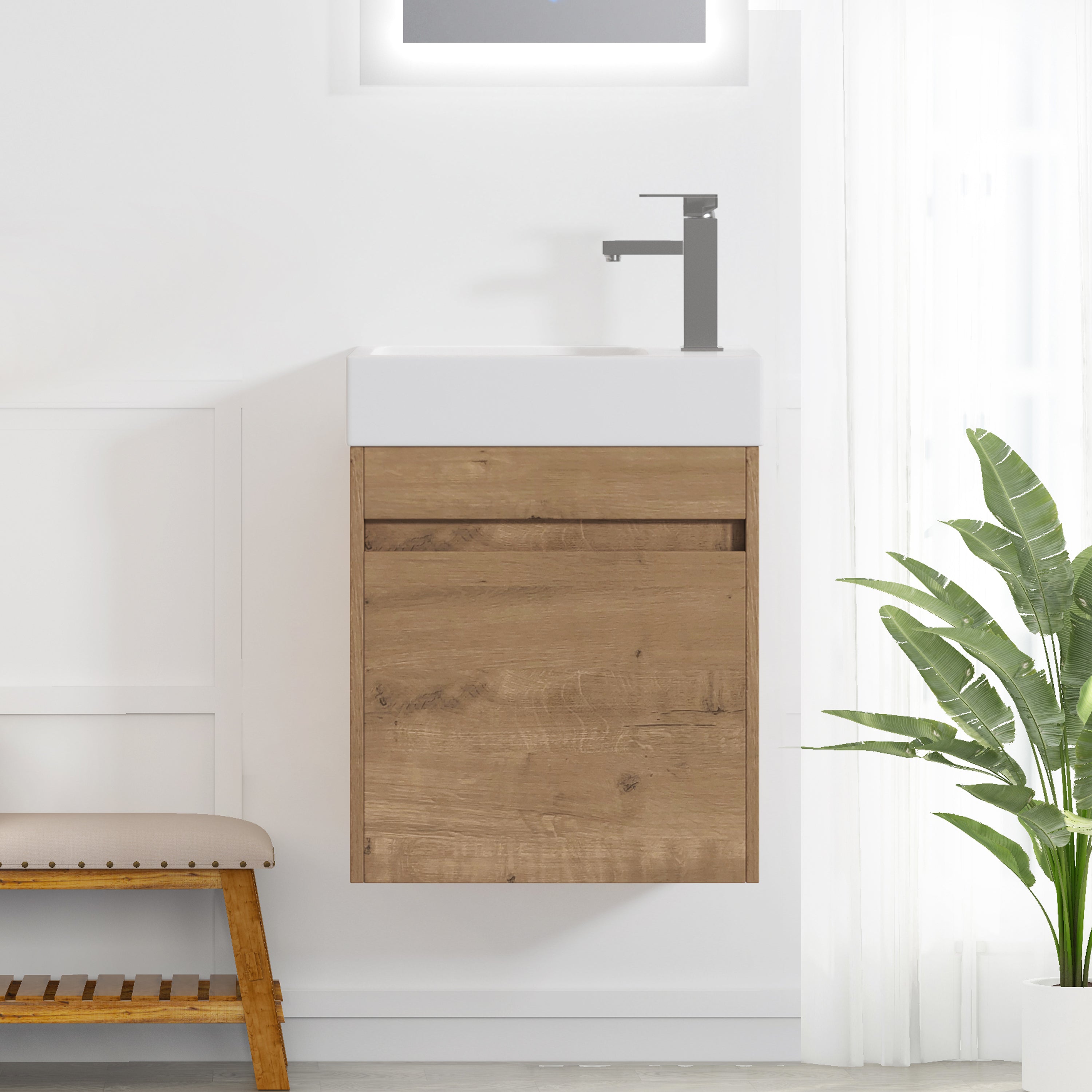 18'' Floating Wall-Mounted Bathroom Vanity with White Resin Sink & Soft-Close Cabinet Door Main image