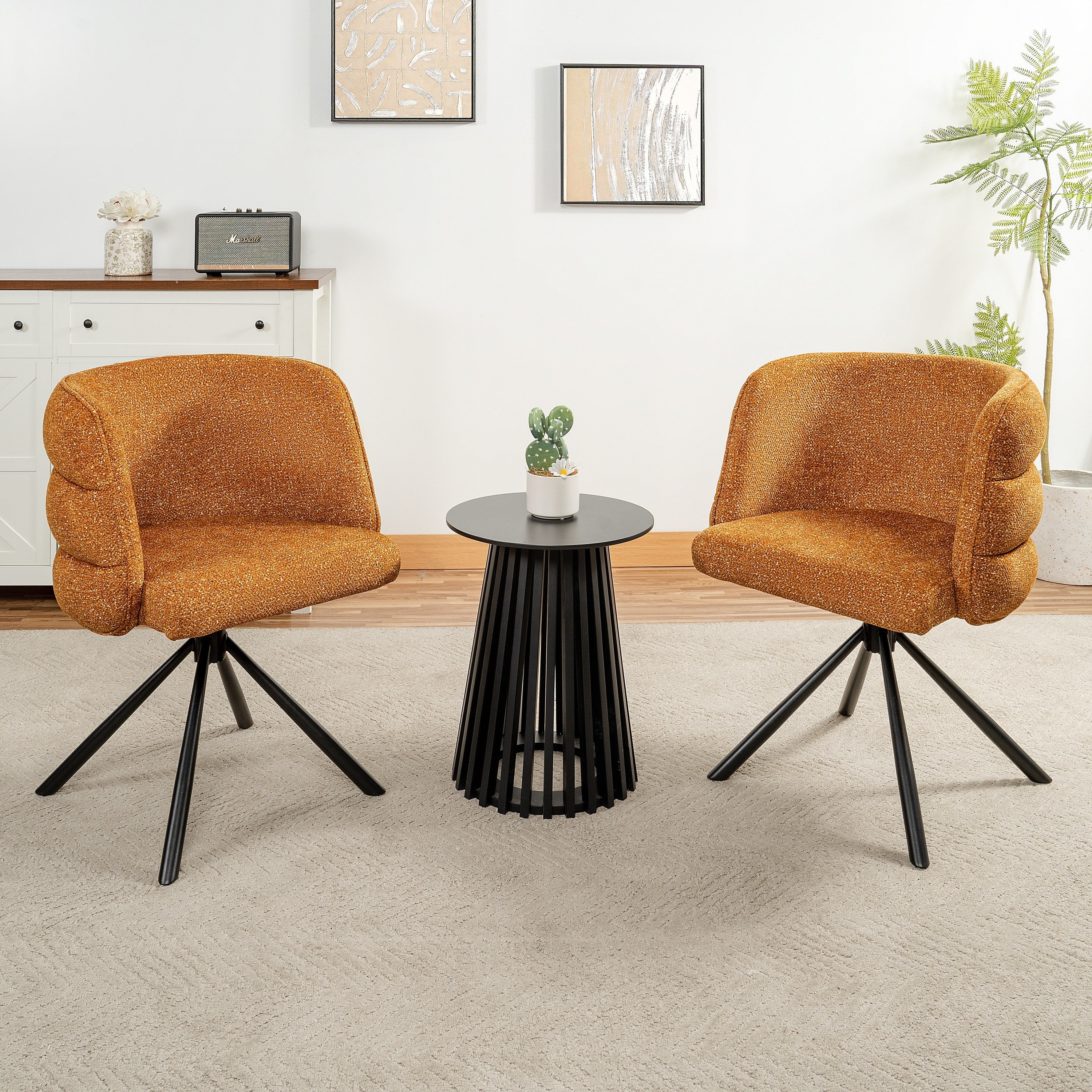 Modern Orange Upholstered Swivel Desk Chairs Set of 2 with Metal Base, Chenille Fabric, for Home Office, Dining Room, Bedroom, Study, Vanity - 270° Swivel, 300 lbs Capacity Secondary image