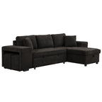 Modern L-Shape 3 Seat Reversible Sectional Couch with Pull Out Sleeper Sofa, Storage Chaise, 2 Stools, Charcoal Grey, Linen Chenille