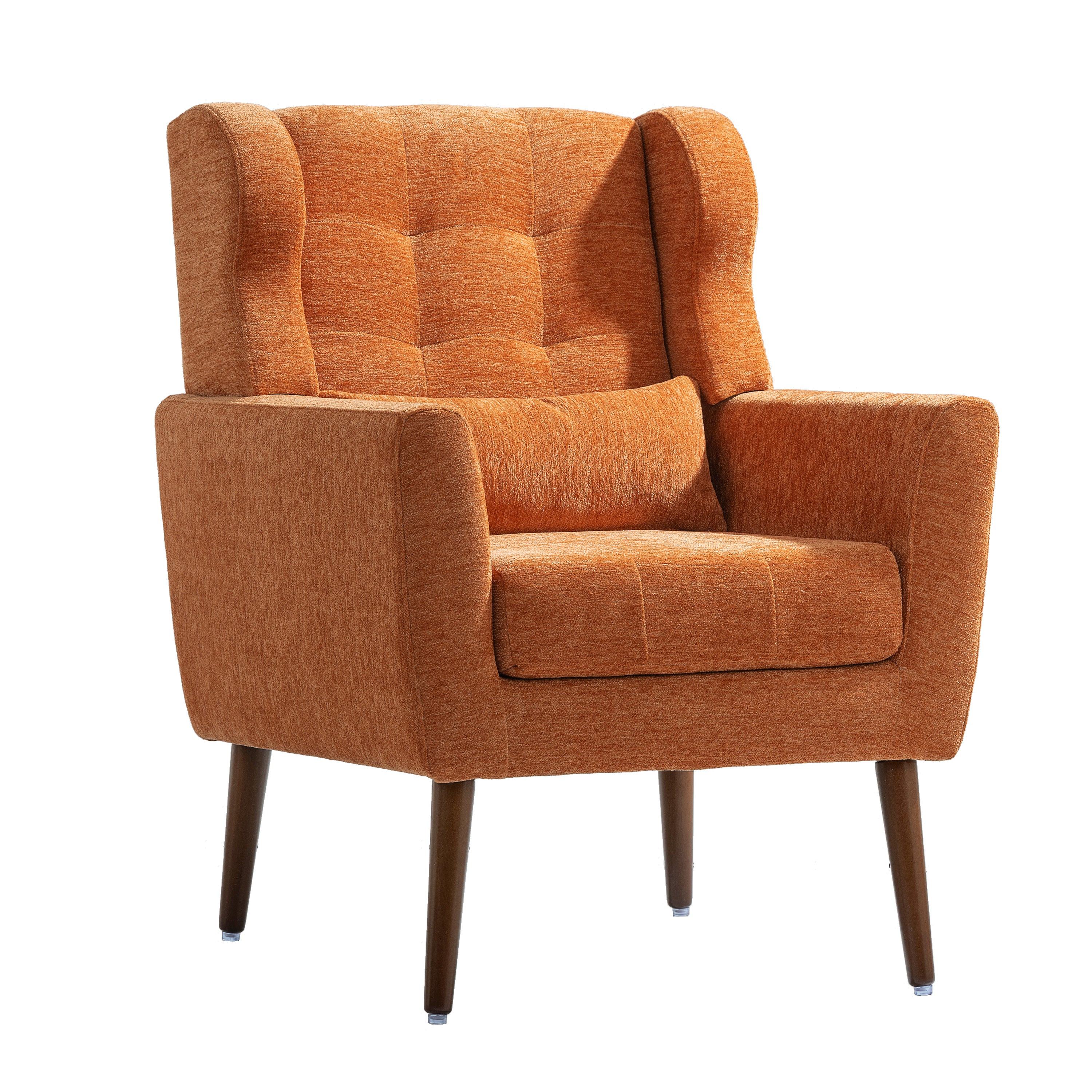 Modern Accent Chair,Chenille Arm Chairs for Living Room,Upholstered Mordern Armchair,Comfy Soft Padded Lounge Chair in Small Space, Bedroom, w/Pillow, Solid Wood Leg (Orange) Secondary image