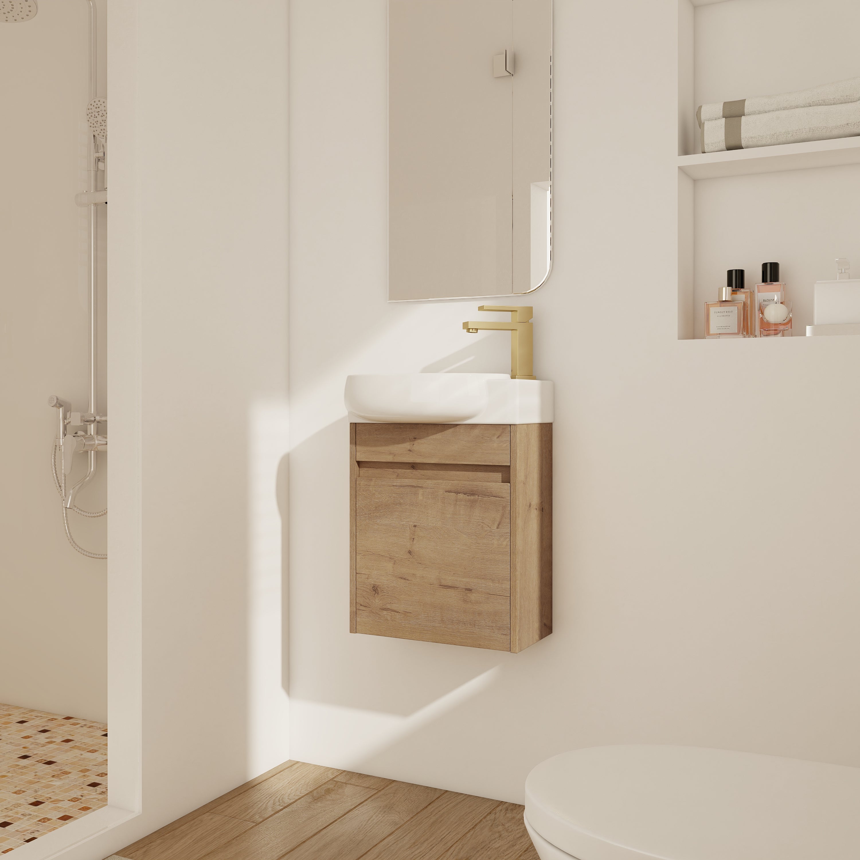 Soft Close Doors Bathroom Vanity With Sink,16 Inch  For Small Bathroom Main image