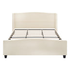King Size Platform Bed Frame with 49.21' High Upholstered Headboard and 27.17' High Footboard, Teddy Velvet, 12 Slat Support, Solid Wood Feet, No Box Spring Needed, White