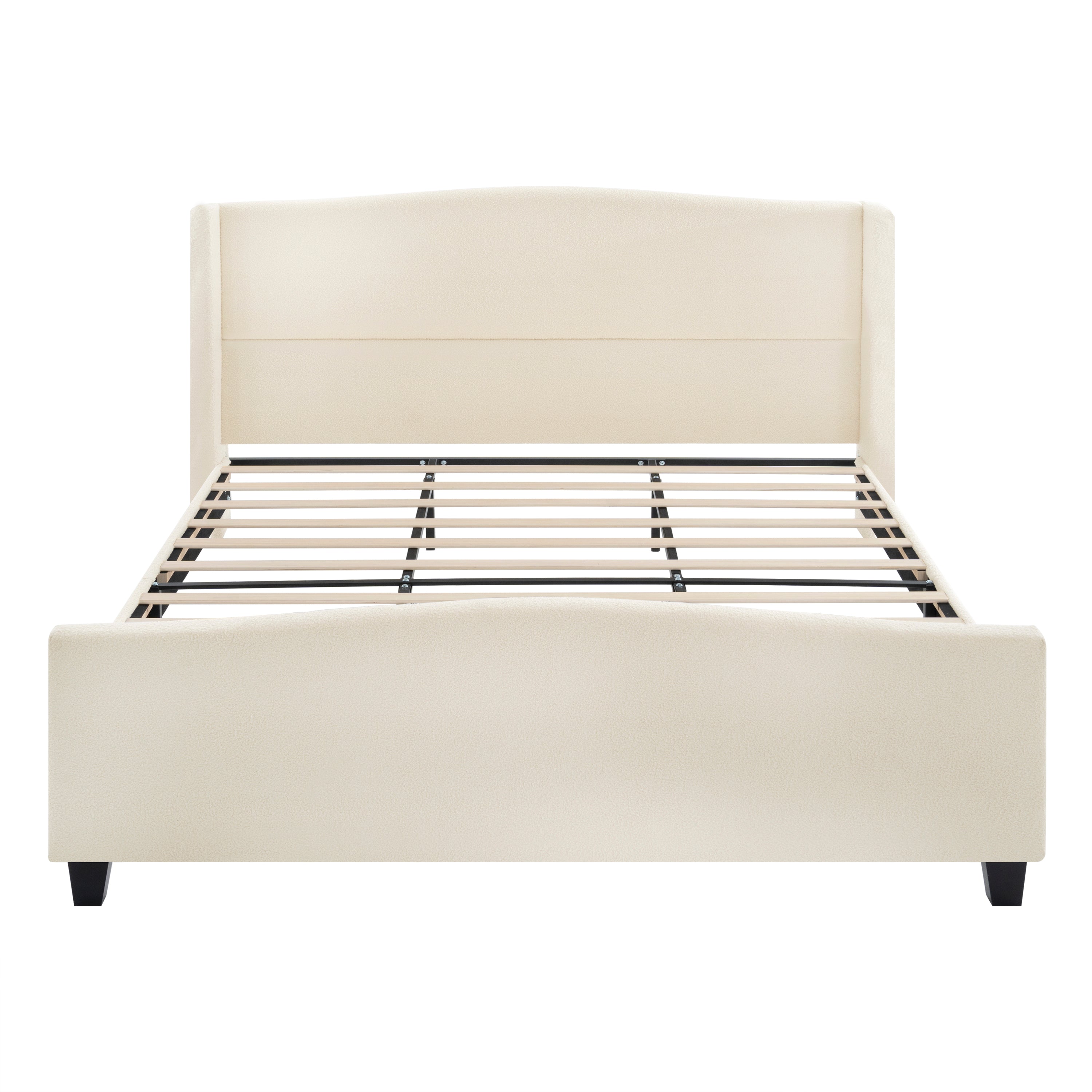 King Size Platform Bed Frame with 49.21' High Upholstered Headboard and 27.17' High Footboard, Teddy Velvet, 12 Slat Support, Solid Wood Feet, No Box Spring Needed, White