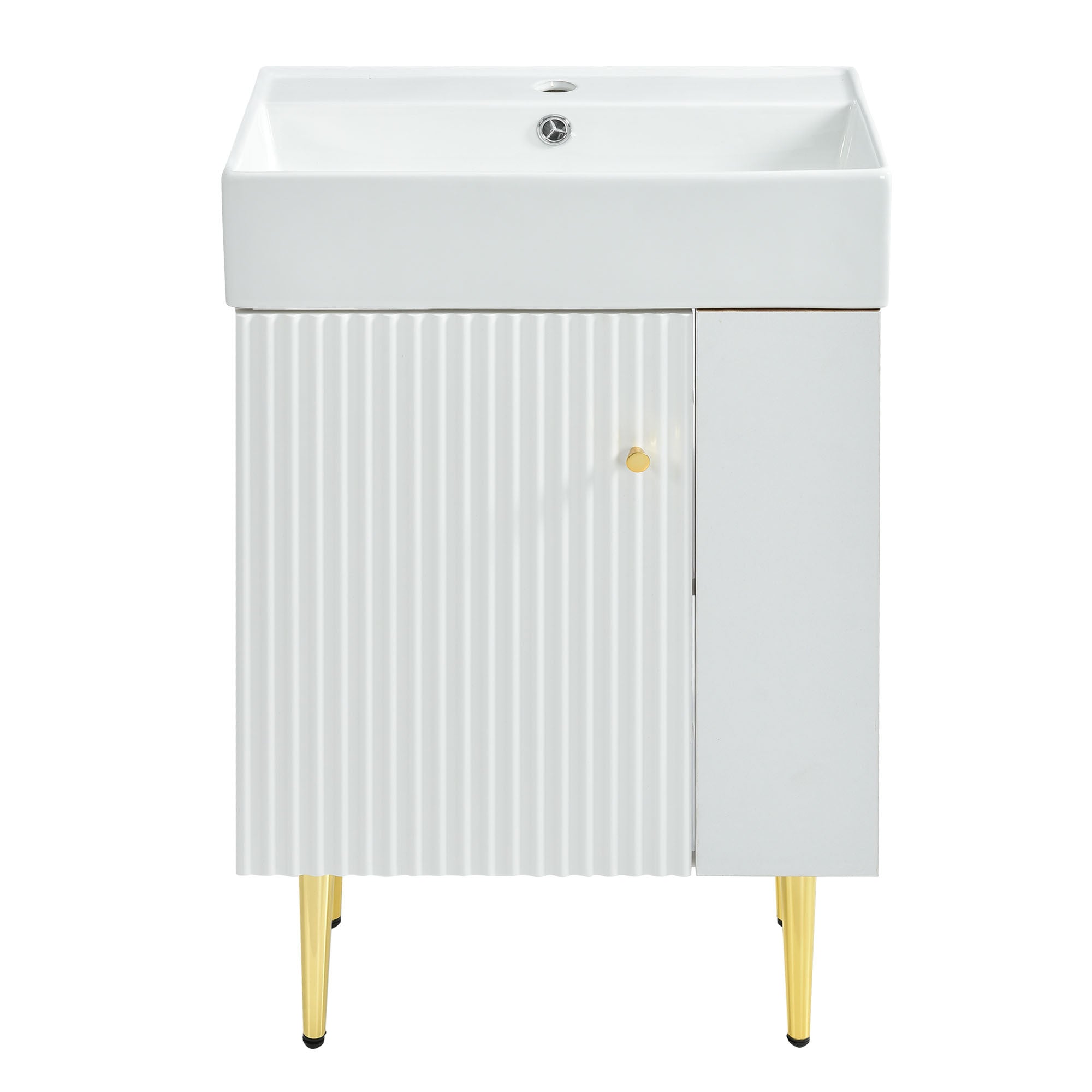 Hearth & Haven Amelia 21.6' Bathroom Vanity with Storage Cabinet, Single Ceramic Sink and Right Side Storage, White Main image