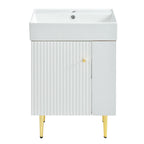 Hearth & Haven Amelia 21.6' Bathroom Vanity with Storage Cabinet, Single Ceramic Sink and Right Side Storage, White