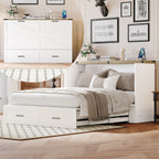 Queen Size Farmhouse Murphy Cabinet Bed with Charging Station, Foldable Platform Bed with Large Storage Drawer for Guest-Room, Small Bedroom, White(Old SKU: N733S237837W)
