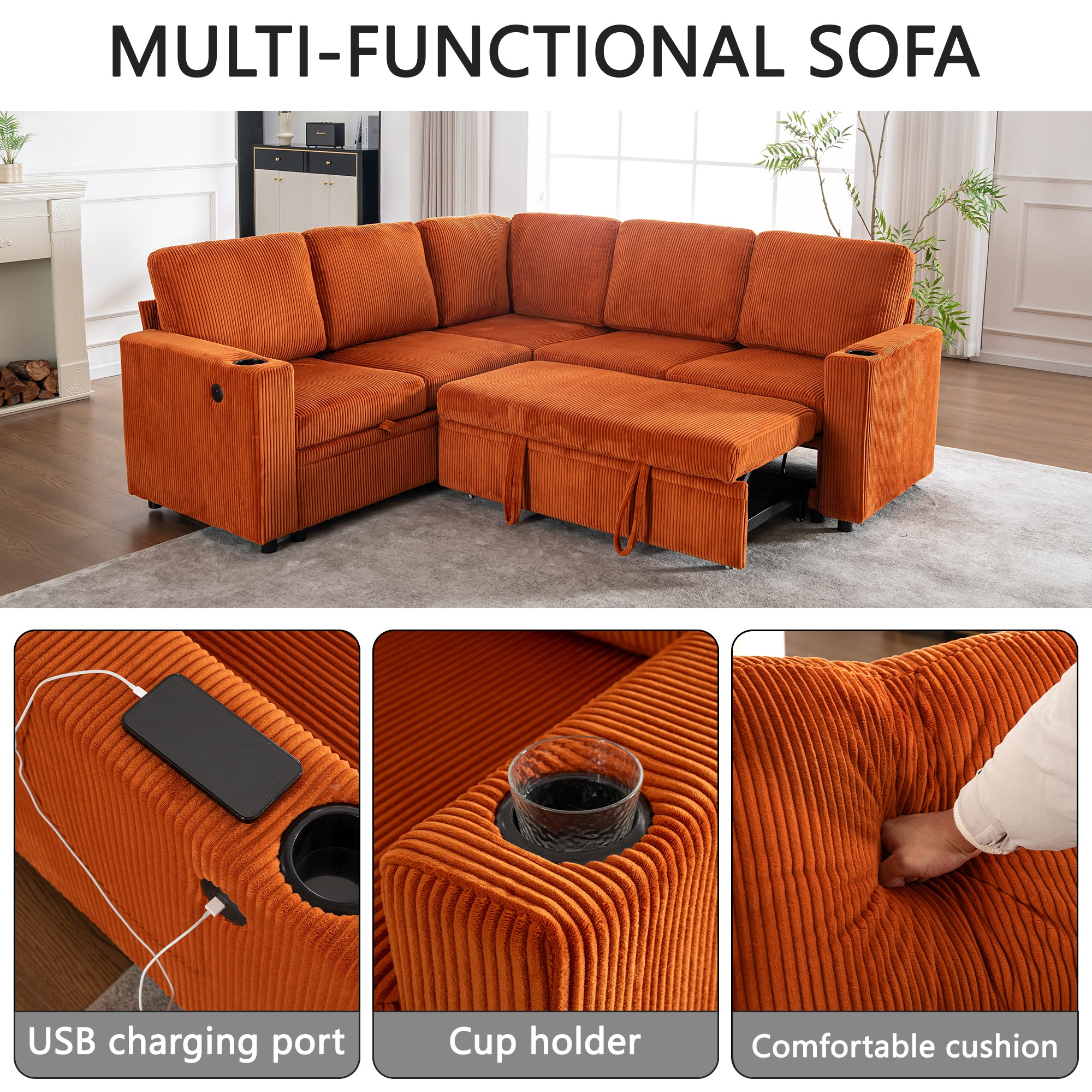 Sectional Sleeper Sofa with Pull Out Bed, Modular Corner Sofa with Storage, Sectional Couches for Living Room, Convertible Sofa Bed for Living Room, Bedroom and Apartment Secondary image