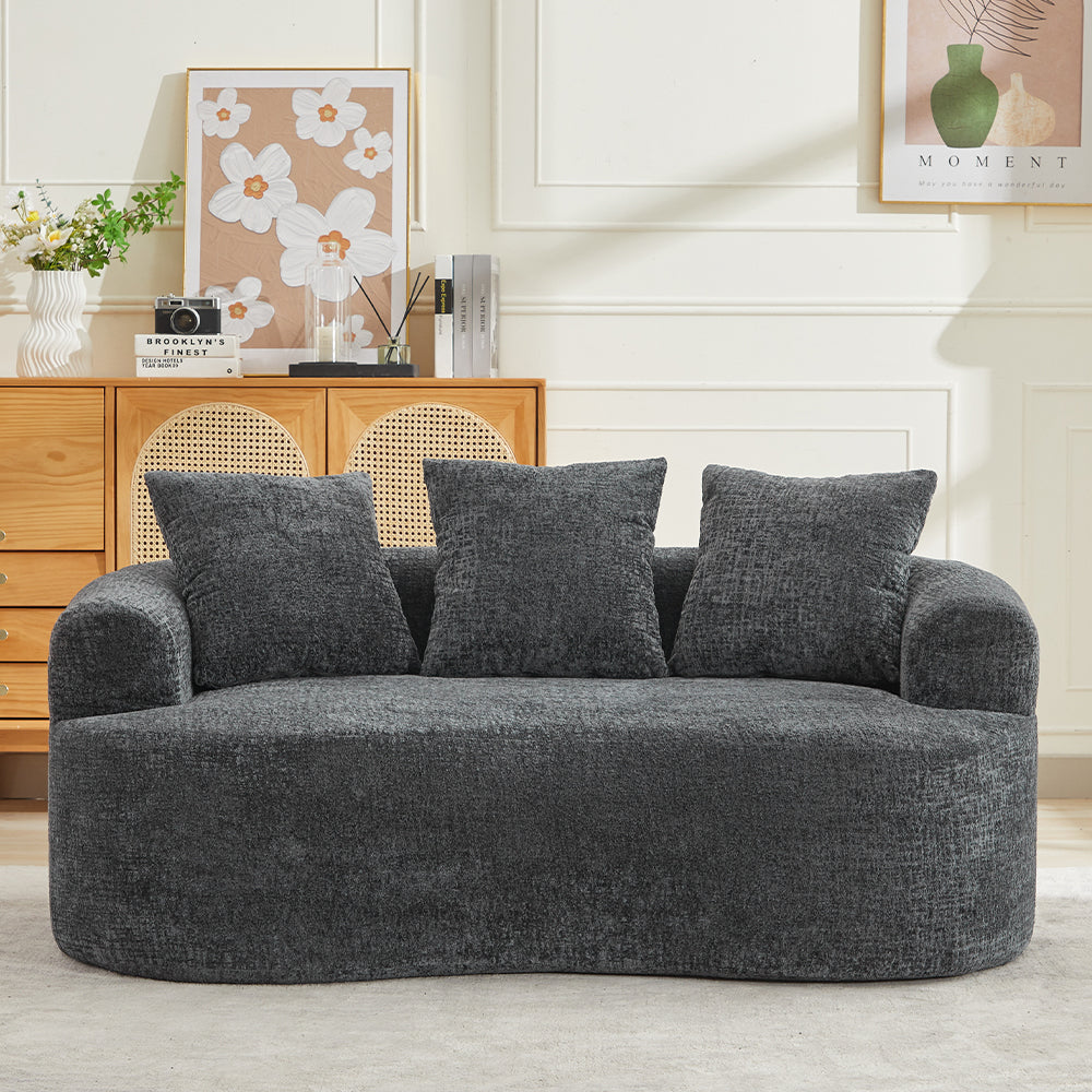 Curved Loveseat, Small Chenille Sofa with 3 Pillows, Deep Seat Couch for Apartment, Living Room, No Assembly Needed Main image
