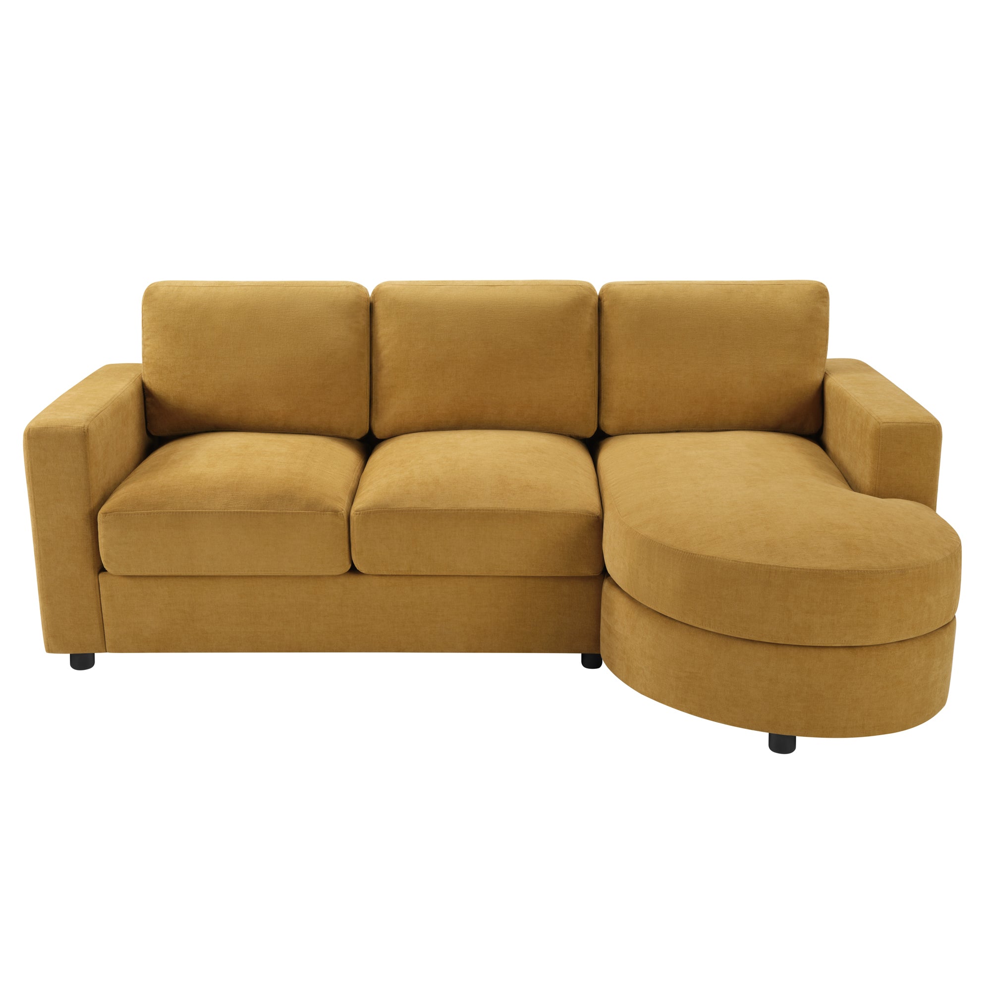 Modern Yellow Chenille L-Shaped Sectional Sofa with Curved Chaise, USB Ports, and Side Storage Pockets, 84.6' L x 51.2' W Main image