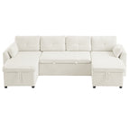 Modern U-shaped Sectional Sofa Bed with Storage and USB Ports, Beige Teddy Fabric, 107'