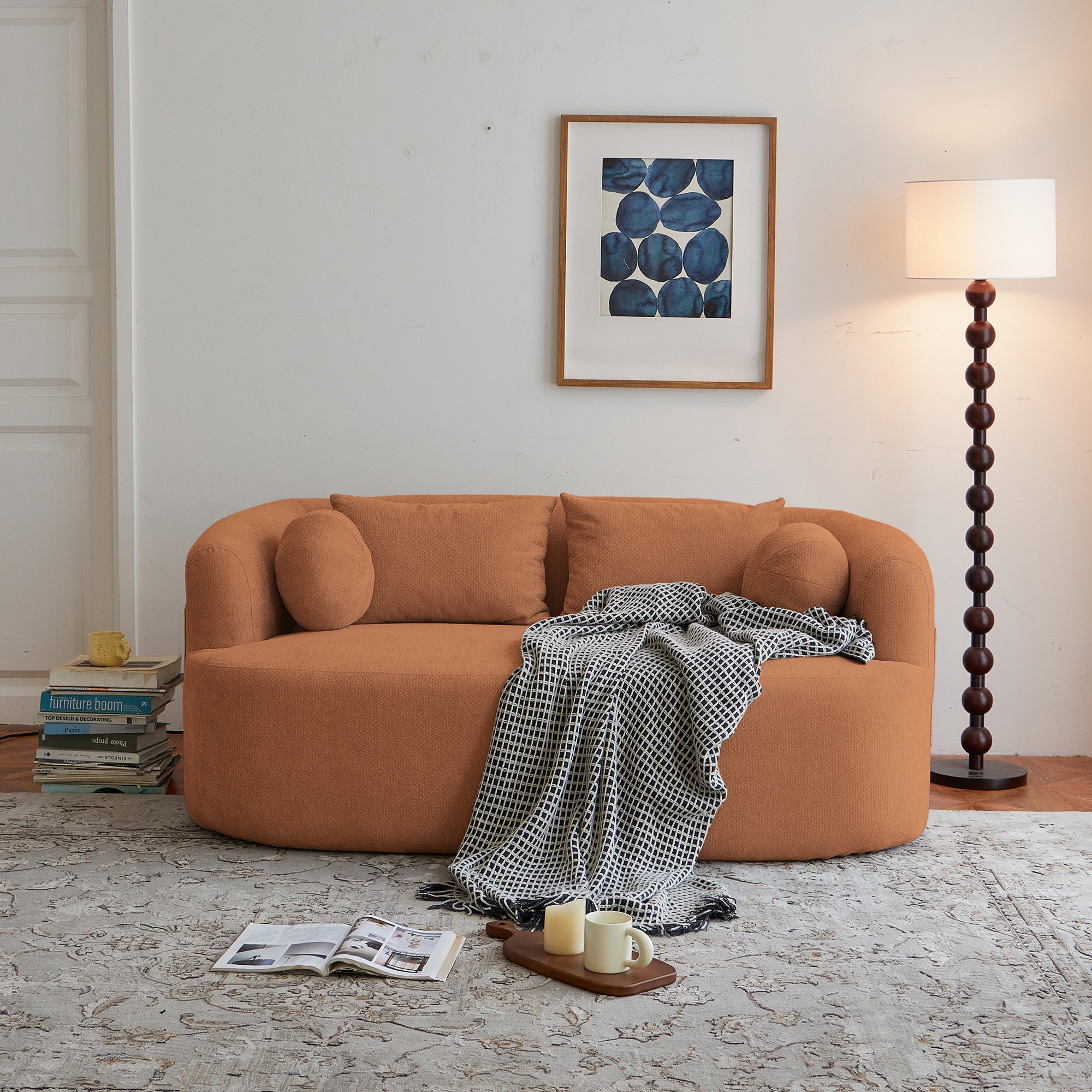 Sofa-in-a-Box, Memory Foam 2-Seater Couch, No Installation & Easy to Transport, Deep Seat Modern Sofa with chenille Fabric, Couch for Living Room, Bedroom, Apartment, Home Office,Orange Main image