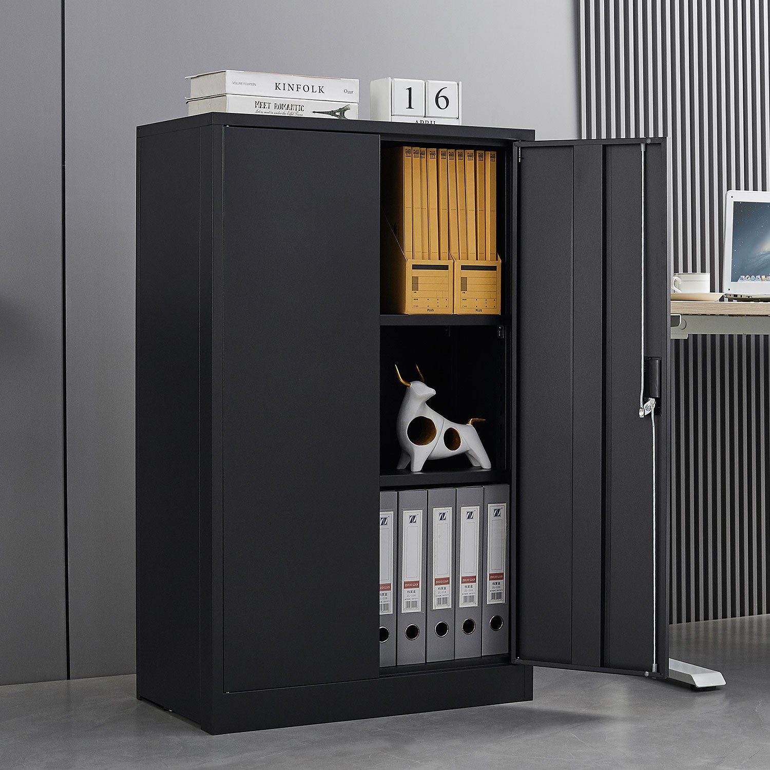 Black Metal Storage Cabinet with Locking Doors and Adjustable Shelf, Folding Filing Locker for Home Office, School, Garage, Steel Construction, 13.78 x 25.60 x 41.97 Inches Secondary image