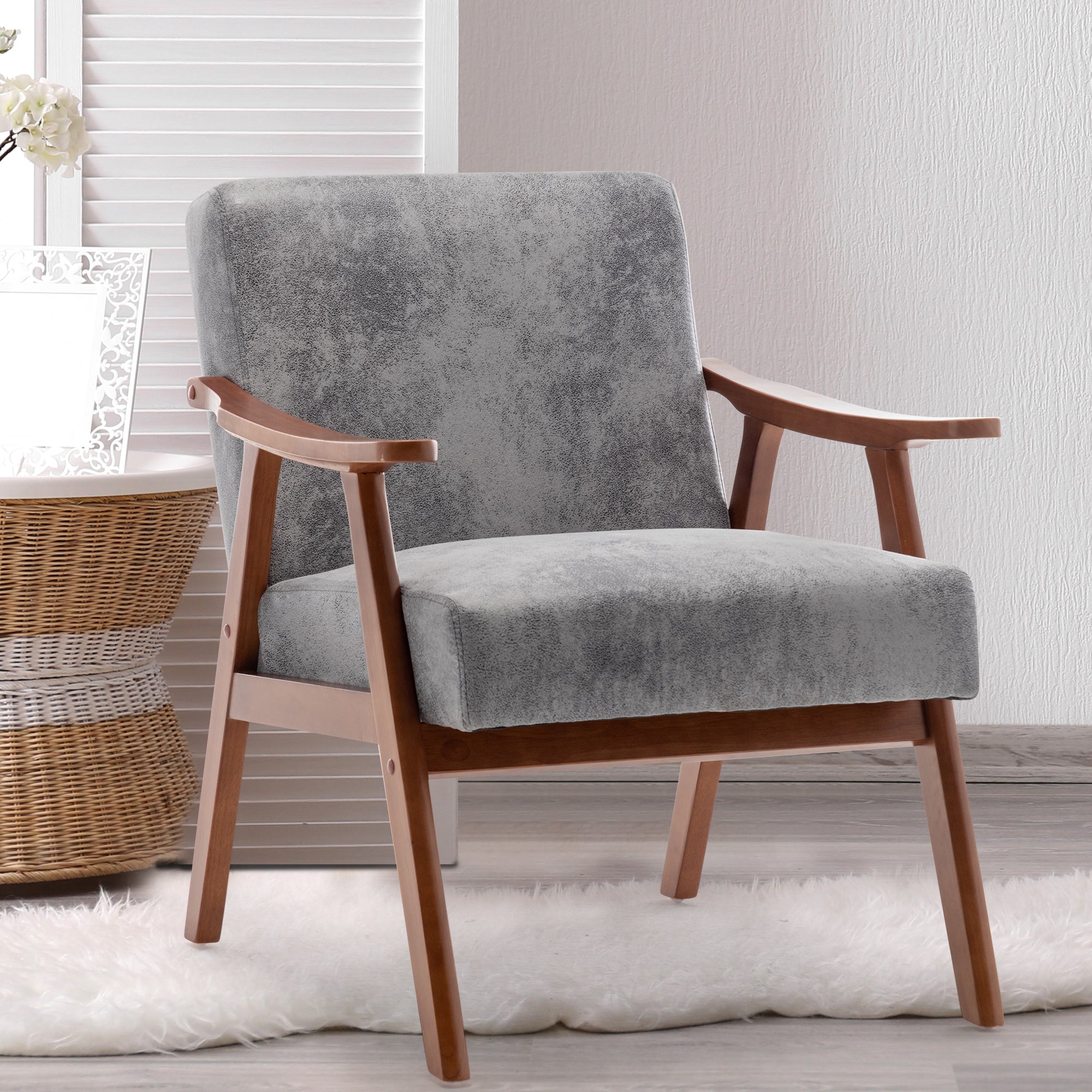 Mid-Century Modern Wingback Accent Chair with Solid Wood Frame and Extra-Thick Backrest – Lounge Chair for Living Room, Bedroom, or Reading Room Secondary image