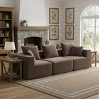 Oversized Modular Deep-Seat Sofa, 3-Piece All-Foam Sectional Couch in Soft Textured Fabric, Tool-Free Assembly, Apartment-Friendly Low Profile, 111' × 37' × 23.6'-Brown