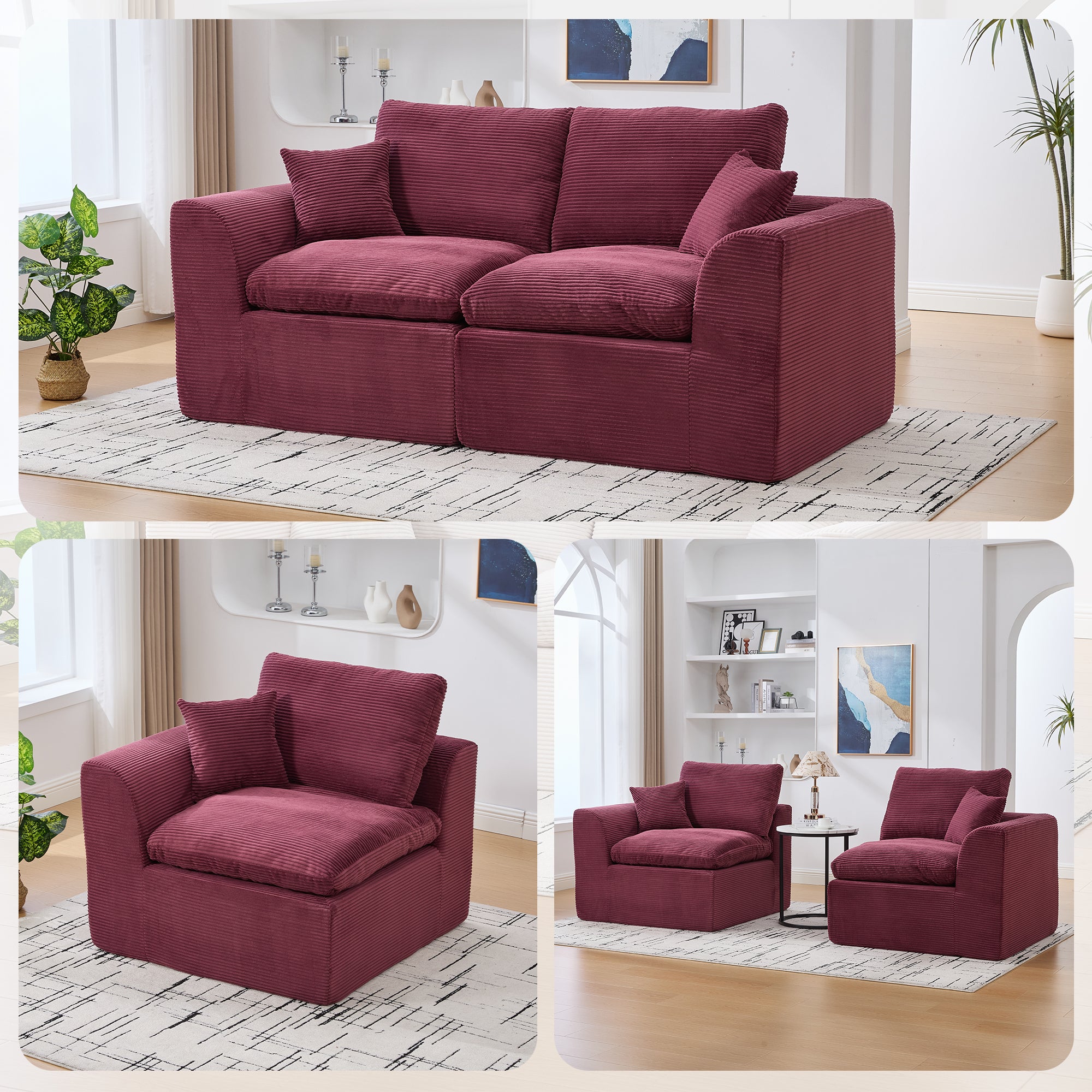 UNITED WE WIN Modular Sectional Sofa Cloud Couch,Comfy Cloud Modern Sofa,2 Seater with Cushion Covers Removable Furniture for Living Room Bedroom Apartments Dorms,No Assembly Required Main image