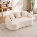 LY-049S Curved Modern Boneless Sofa Loveseat, Backrest Upgrade, 2-Seater Off-White Chenille Compression Couch with 3 Pillows, Minimalist Modular Couches for Living Room, Office, Apartment, Guest Room