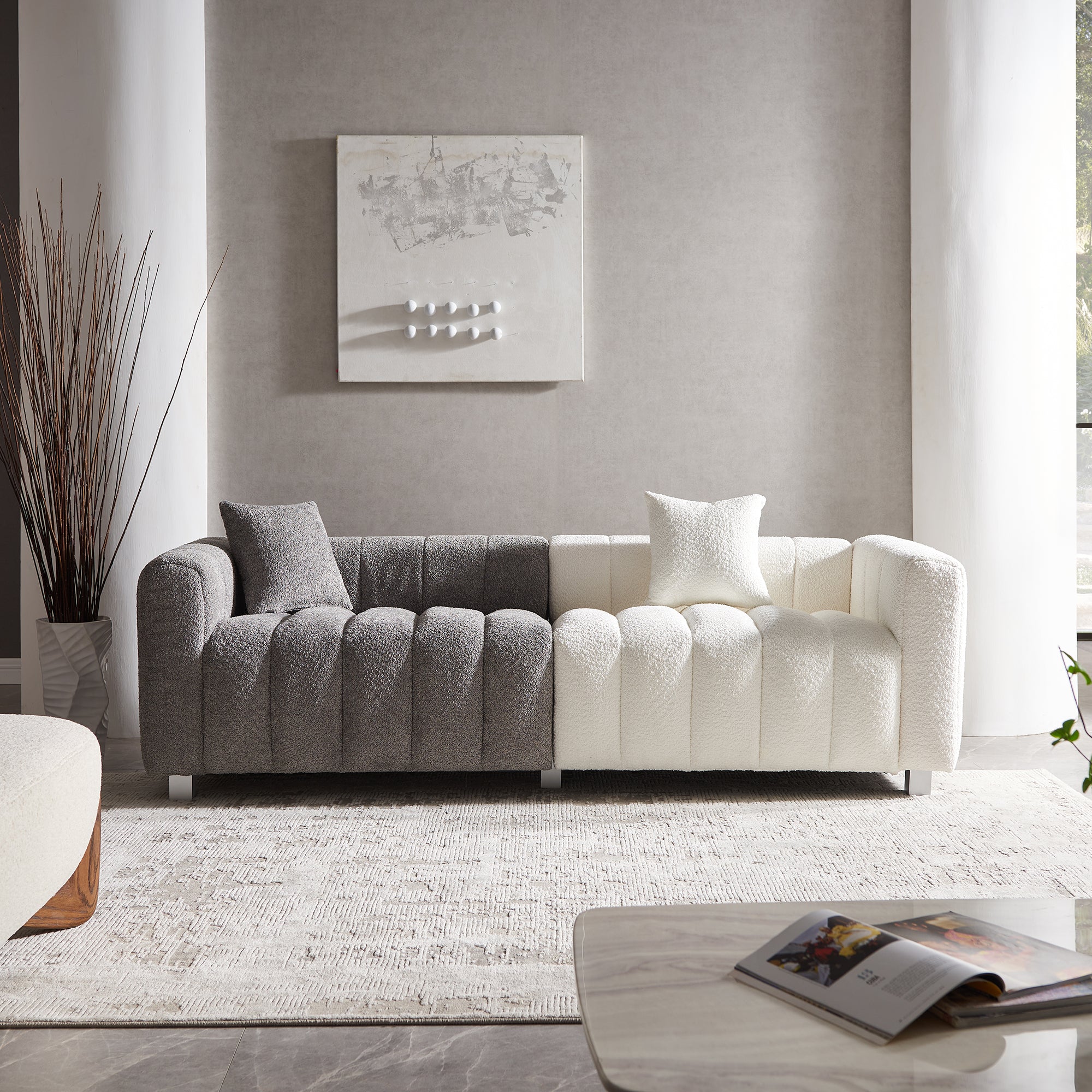 83.46'' Premium Velvet Sofa 3-Seater Loveseat, Modern Bubble Upholstered Couch with Metal Base Legs and 2 Pillows for Living Room, Bedroom. Secondary image