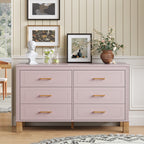 6-Drawer Double Dresser , Modern Storage Cabinet with Metal Handles & Solid Wood Legs, Dresser Drawer Organizer for Kids Bedroom, Heavy-Duty Wooden Dresser with Pre-Installed,Pink