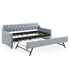 Linen Grey Mid-Century Style Twin Size Upholstered Daybed with Trundle and USB Charging Armrest