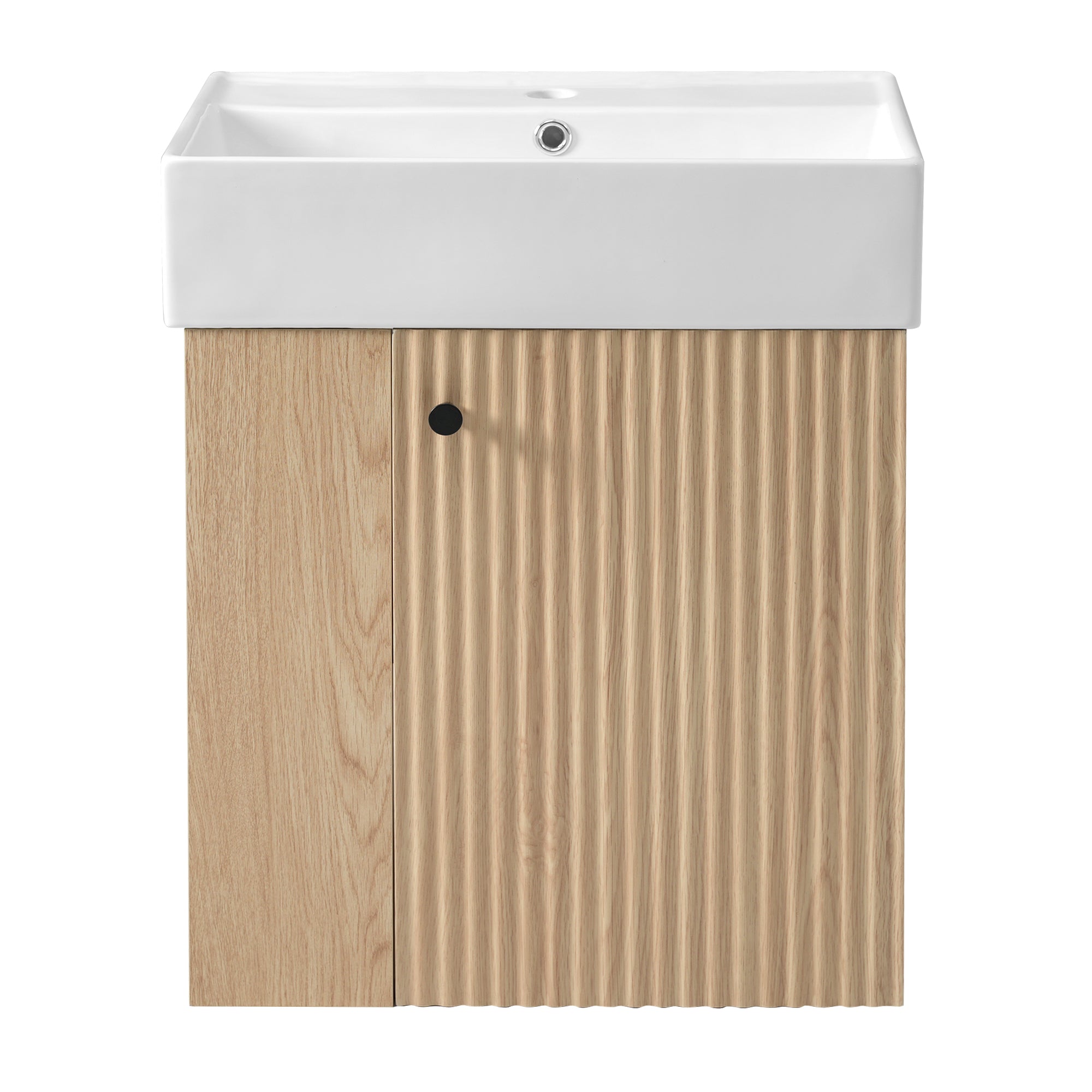 Modern 21.6 inch Floating Bathroom Vanity with Ceramic Basin and Left Side Storage in Wood Finish Main image