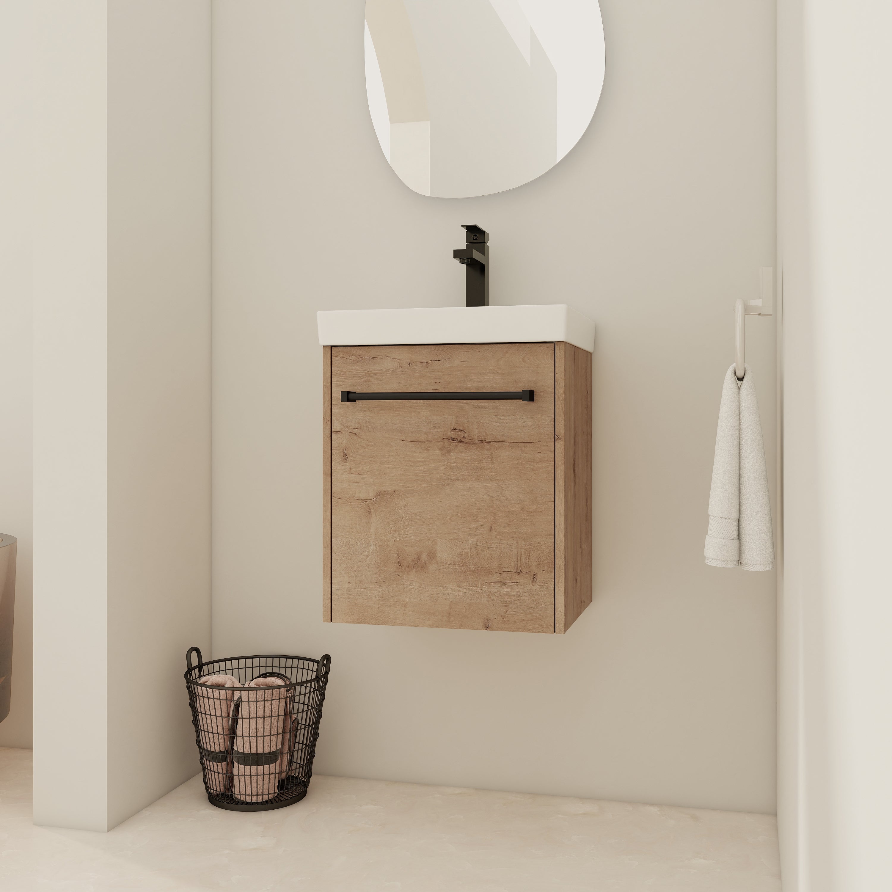 18'' Floating Wall-Mounted Bathroom Vanity with Ceramic Sink & Soft-Close Cabinet Door, For Small Bathroom Main image