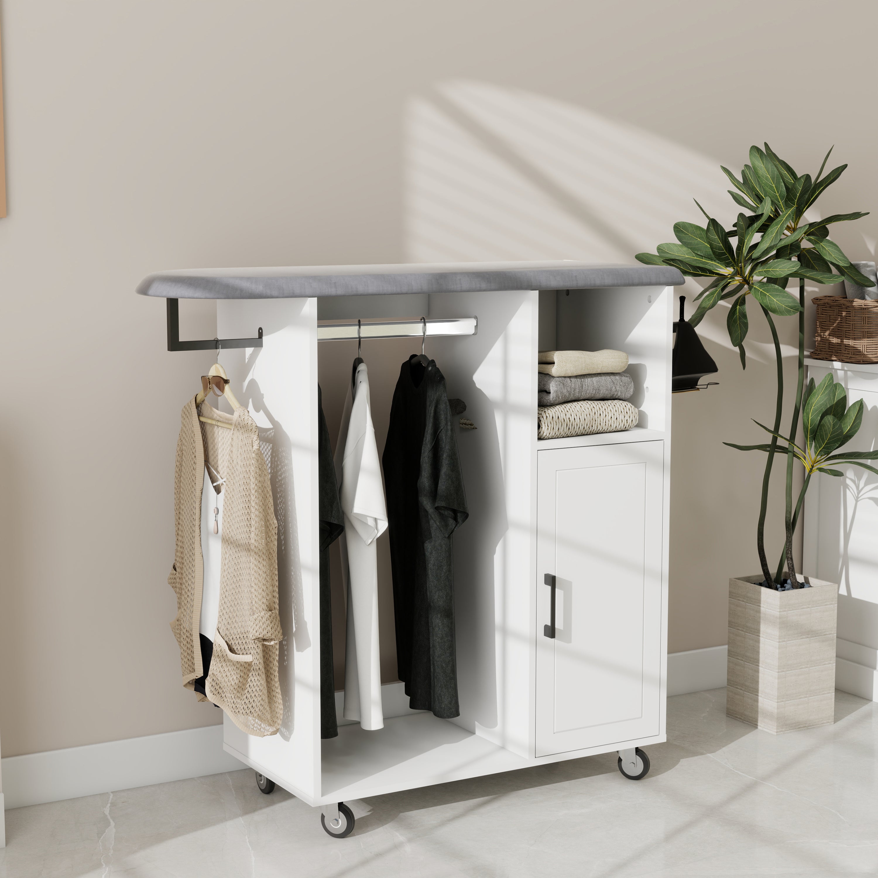 Ironing Cart with Rolling Ironing Board, Multipurpose Ironing Cabinet with Wheels, Compact Ironing Solution for Laundry Room, Bedroom,Cloakroom-White Main image