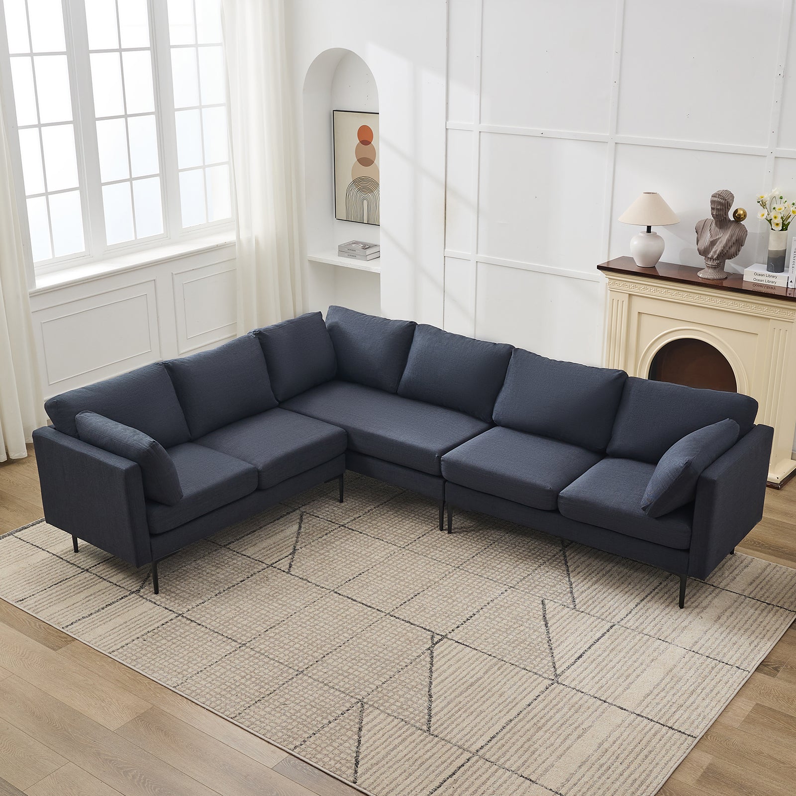 106' W Sectional L Shaped Sofa Couch Set for Living Room, Convertible Oversized 6-Seat Corner Sofa Sets with 2 Pillows, Modern Linen Sofas with Metal Legs for Living Room Apartment Main image