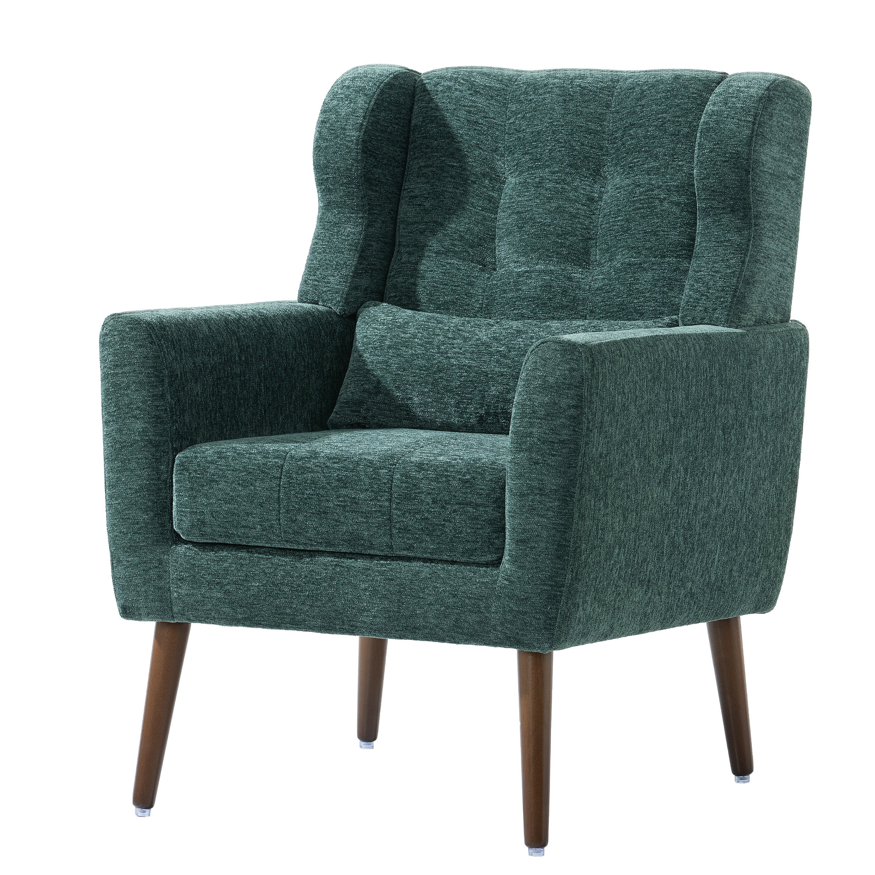 Modern Accent Chair,Chenille Arm Chairs for Living Room,Upholstered Mordern Armchair,Comfy Soft Padded Lounge Chair in Small Space, Bedroom, w/Pillow, Solid Wood Leg (Blackish Green) Secondary image