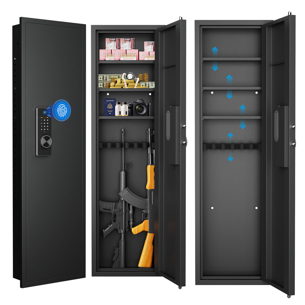 Black Biometric Fingerprint Safe Cabinet, 15.7"L × 5"W × 53"H