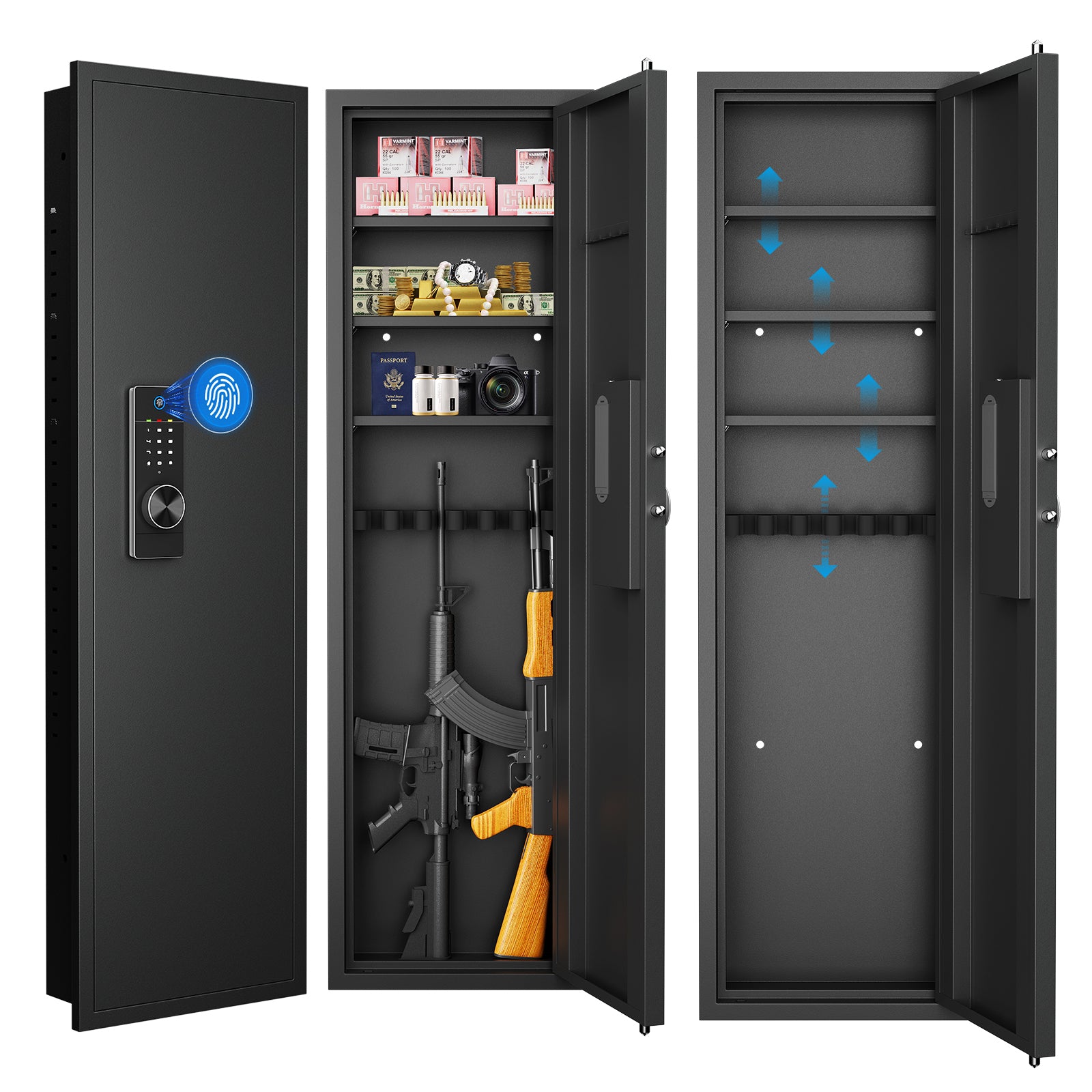 Black Biometric Fingerprint Safe Cabinet, 15.7"L × 5"W × 53"H
