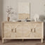 60'' Premium Rustic American Farmhouse Credenza - Symmetrical Sunburst Door Design, Heavy-Duty Antique Wood TV Stand with Adjustable Shelves, Storage Cabinet for Living Room/Kitchen (Antique Natural)