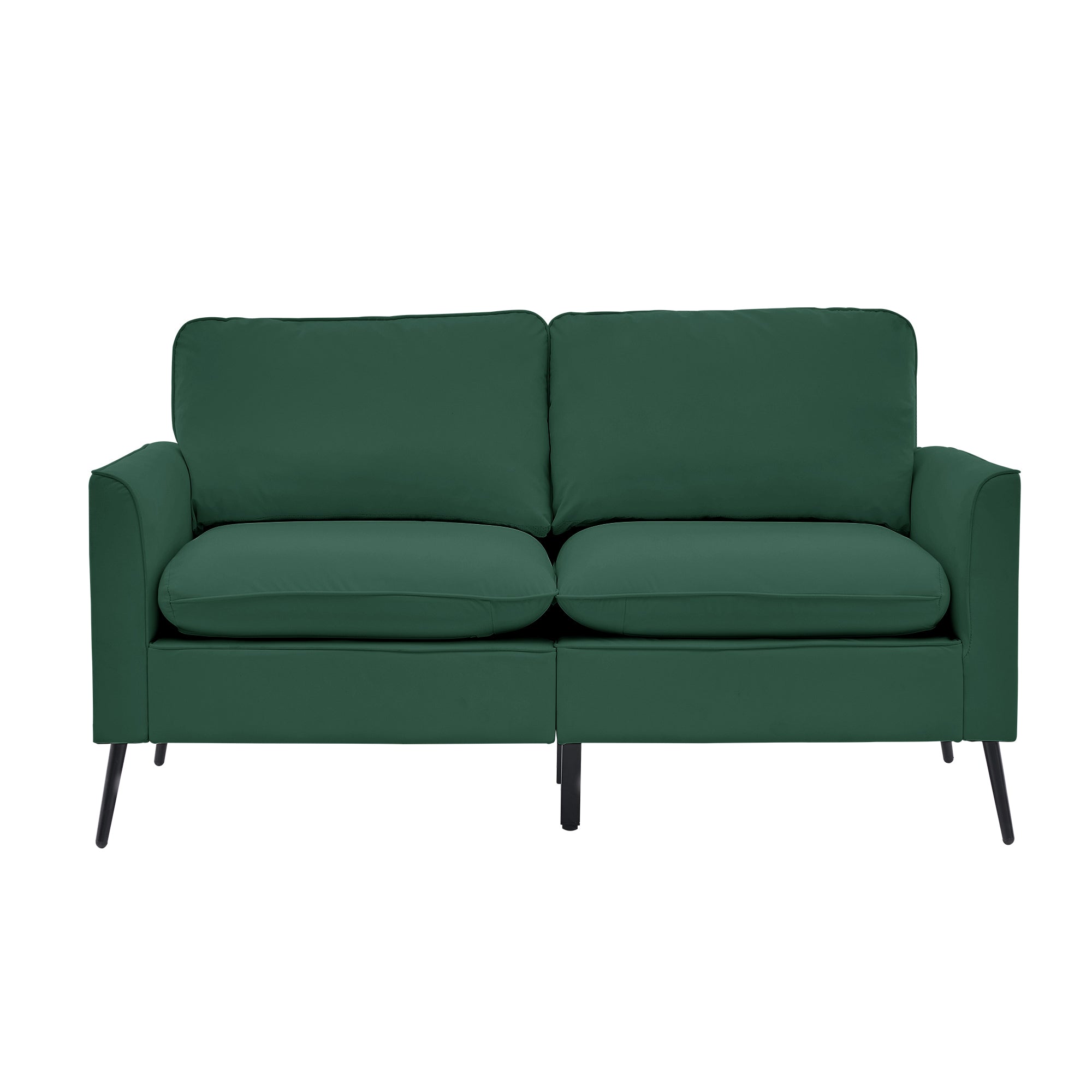 TS Nordic Retro Green Leather Upholstered Sofa Loveseat, Casual Living Room Balcony Bedroom Single Chair with Overstuffed Pillows