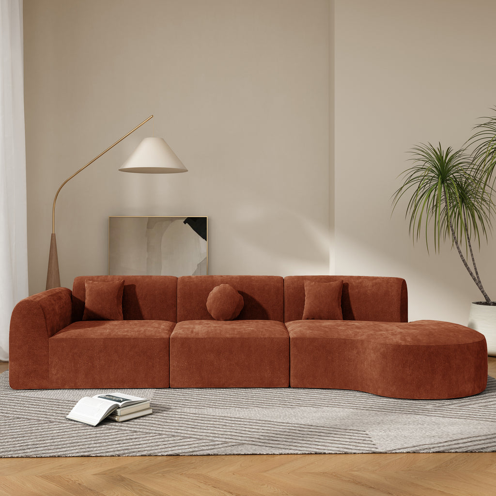 140' Modern Curved Sectional Sofa with High-Density Fully Compressed Sponge and Chaise Lounge, 3-Piece Set, Fully Assembled Right Hand Facing, Perfect for Living Room, Lounge