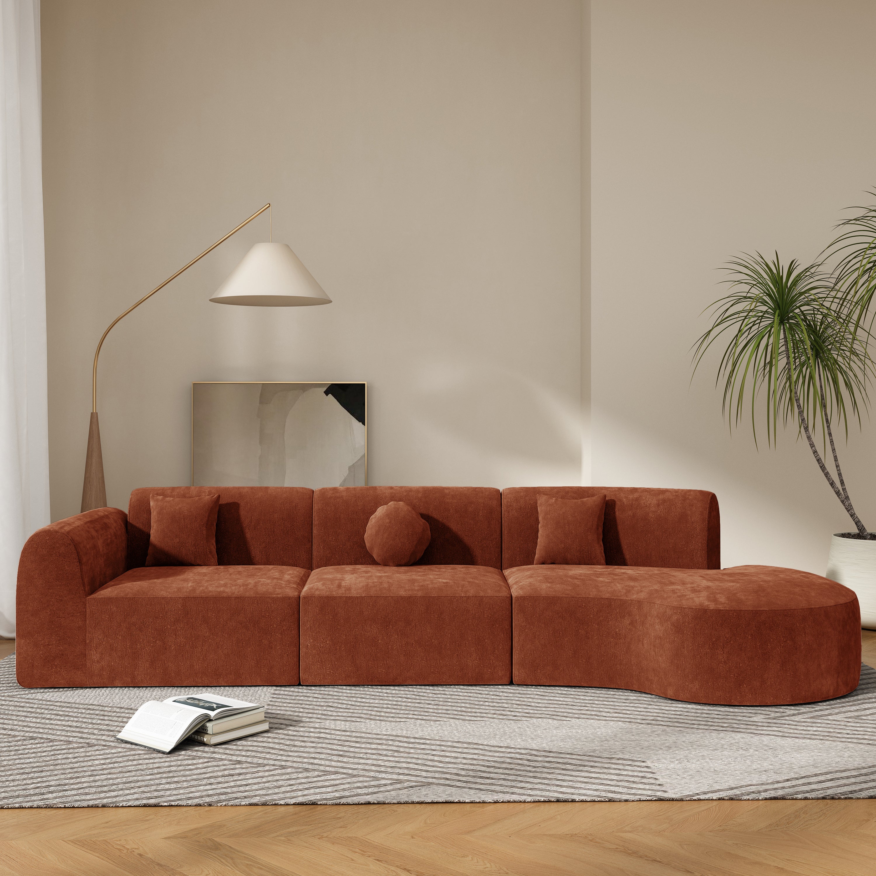 140' Modern Curved Sectional Sofa with High-Density Fully Compressed Sponge and Chaise Lounge, 3-Piece Set, Fully Assembled Right Hand Facing, Perfect for Living Room, Lounge