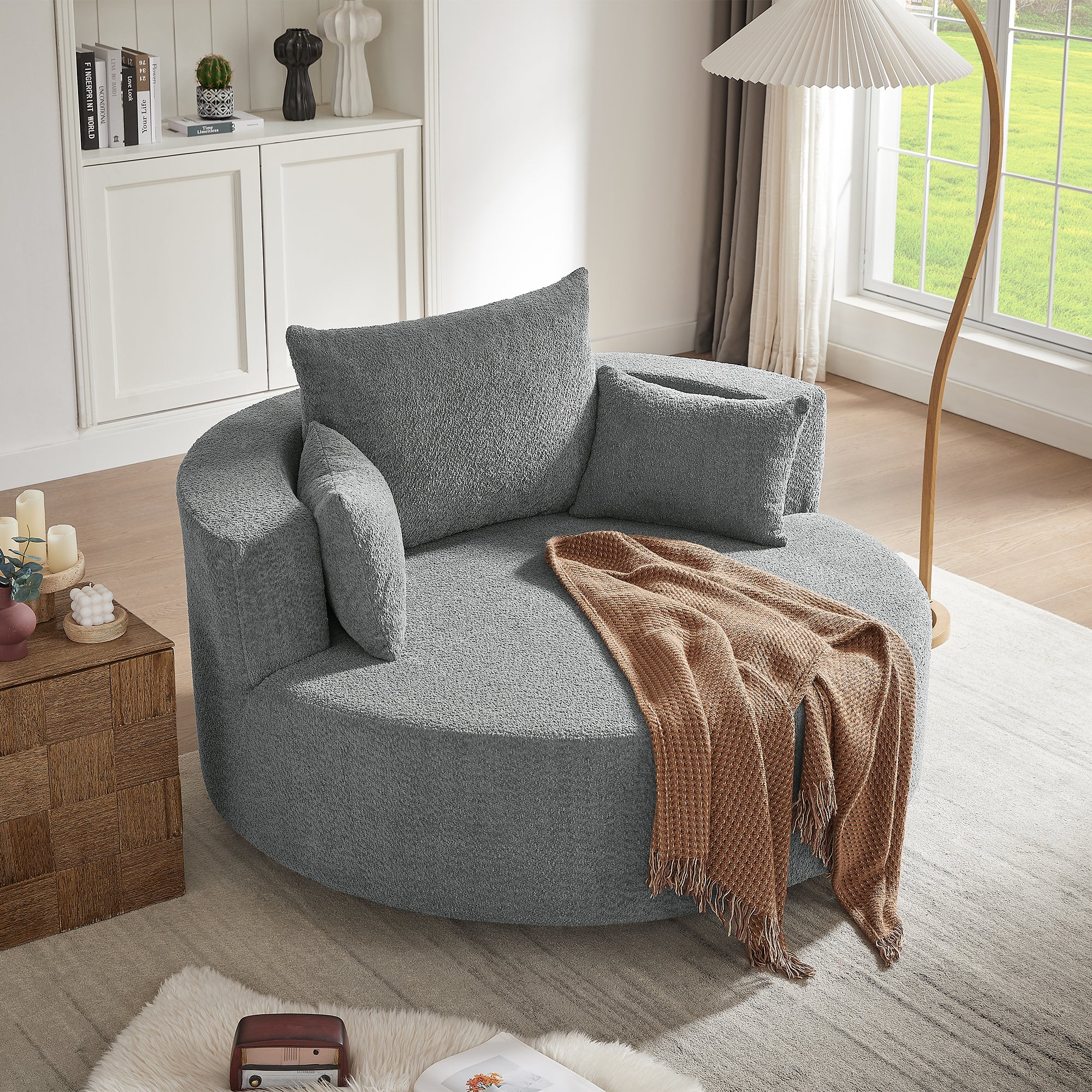 Modern Accent Swivel Barrel Chair with Removable Pillows, Grey Chenille, 56.3x56.3x35.5 in Secondary image