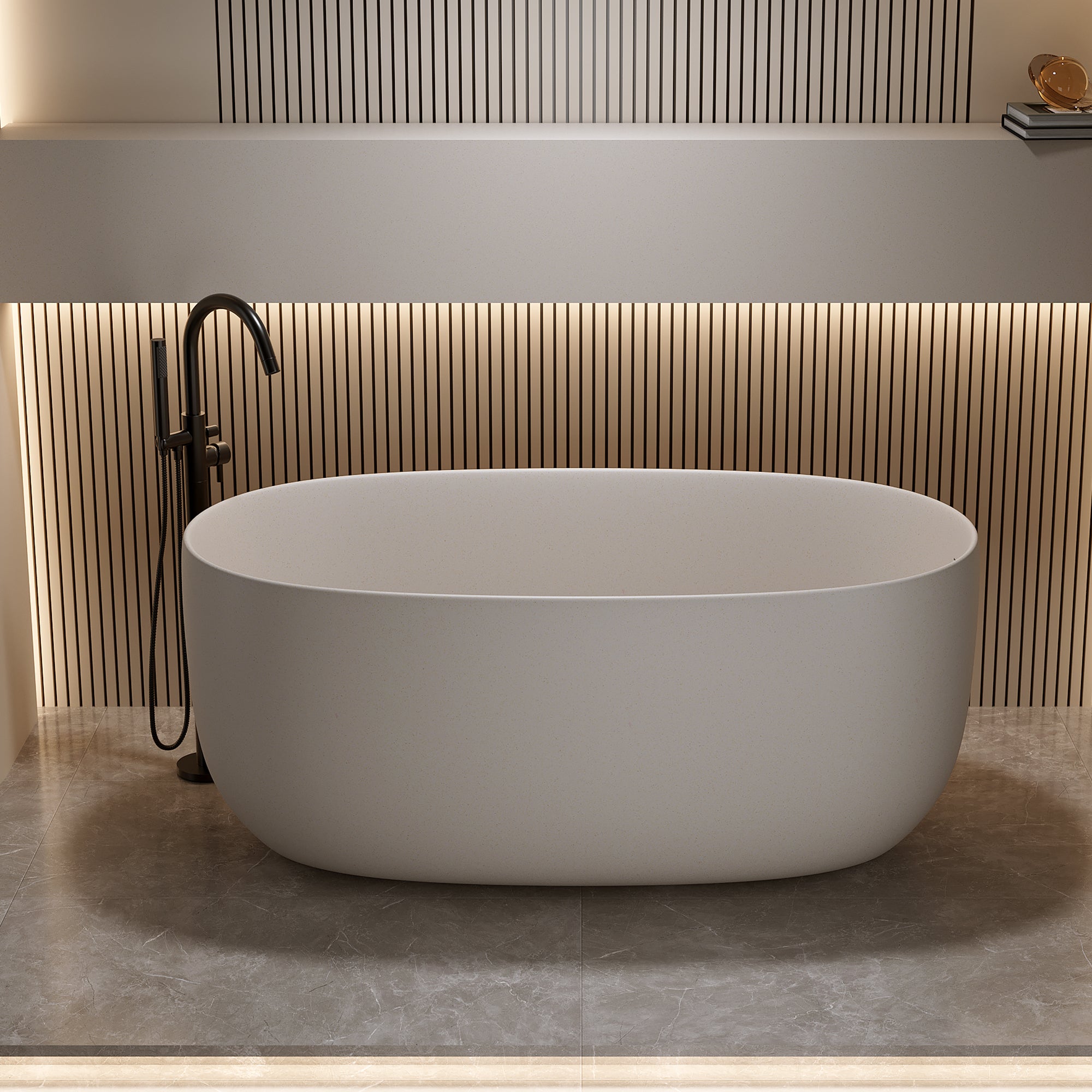 47'' Freestanding Bathtub Resin Stone Soaking Bathtub Solid Surface Modern Tubs with Overflow and Pop-up Drain
