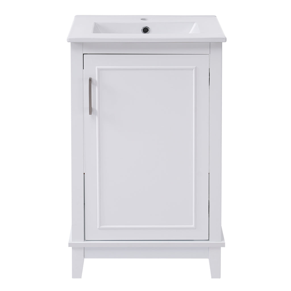 Viedo Modern Small Bathroom Vanity Cabinet with Ceramic Basin - White, Solid Wood/MDF, 20x14.5x33.3 Inches