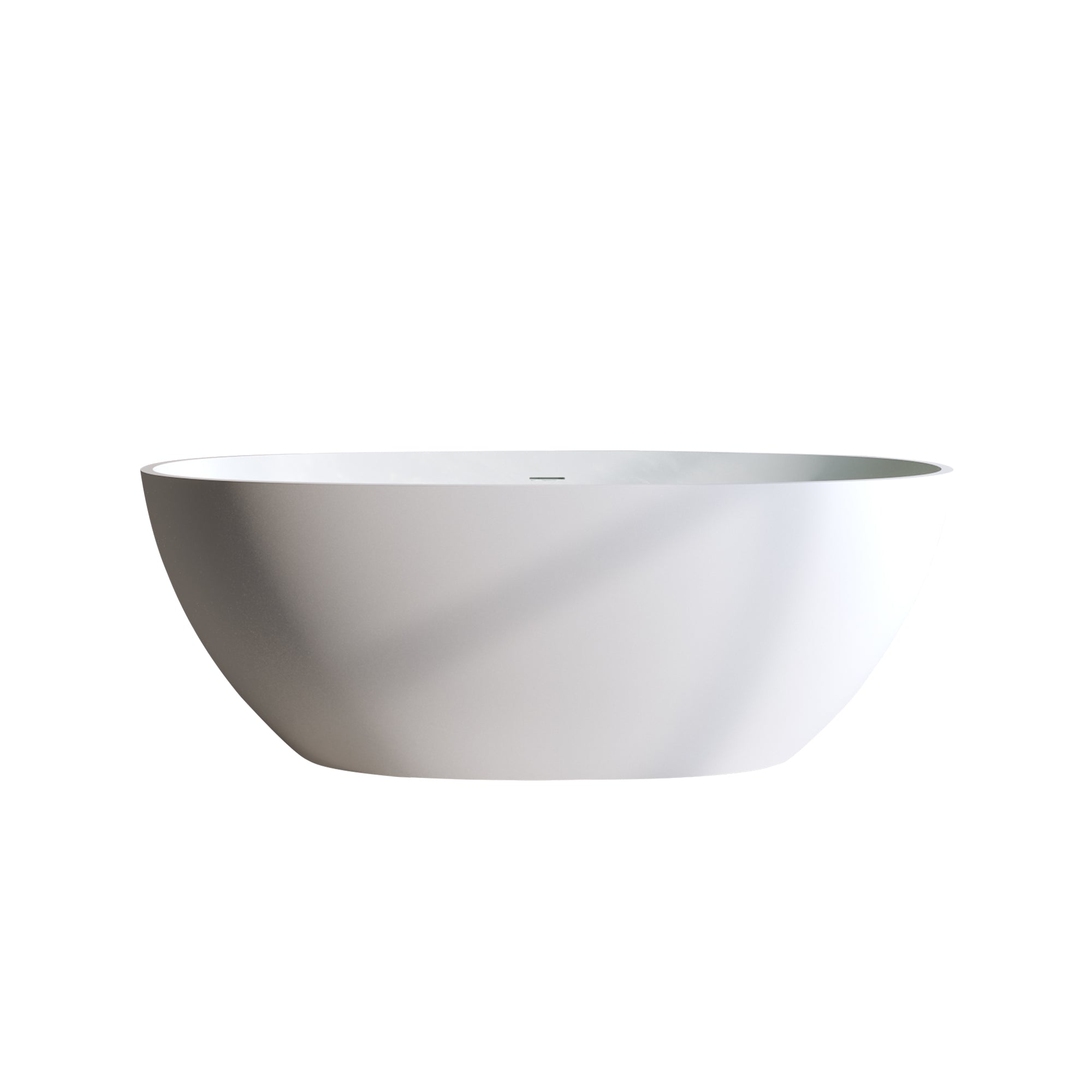 Matte White Oval Solid Surface Freestanding Soaking Bathtub with Thick Edge and Overflow Main image