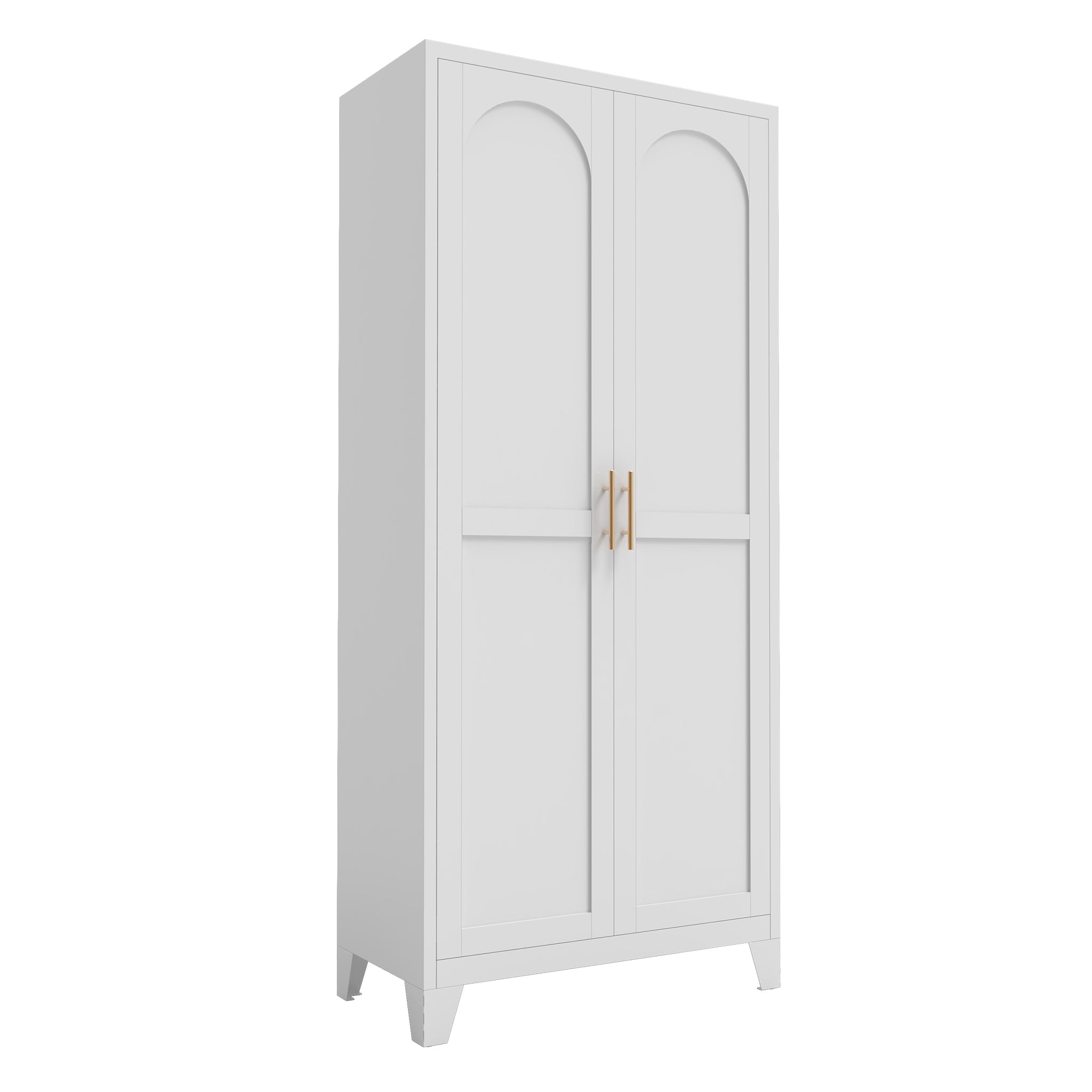71'' 2 Shapely Doors Cabinet, Metal Storage Cabinet with Doors and Adjustable Shelves, for Bedroom, Living Room, Kitchen (White) Main image