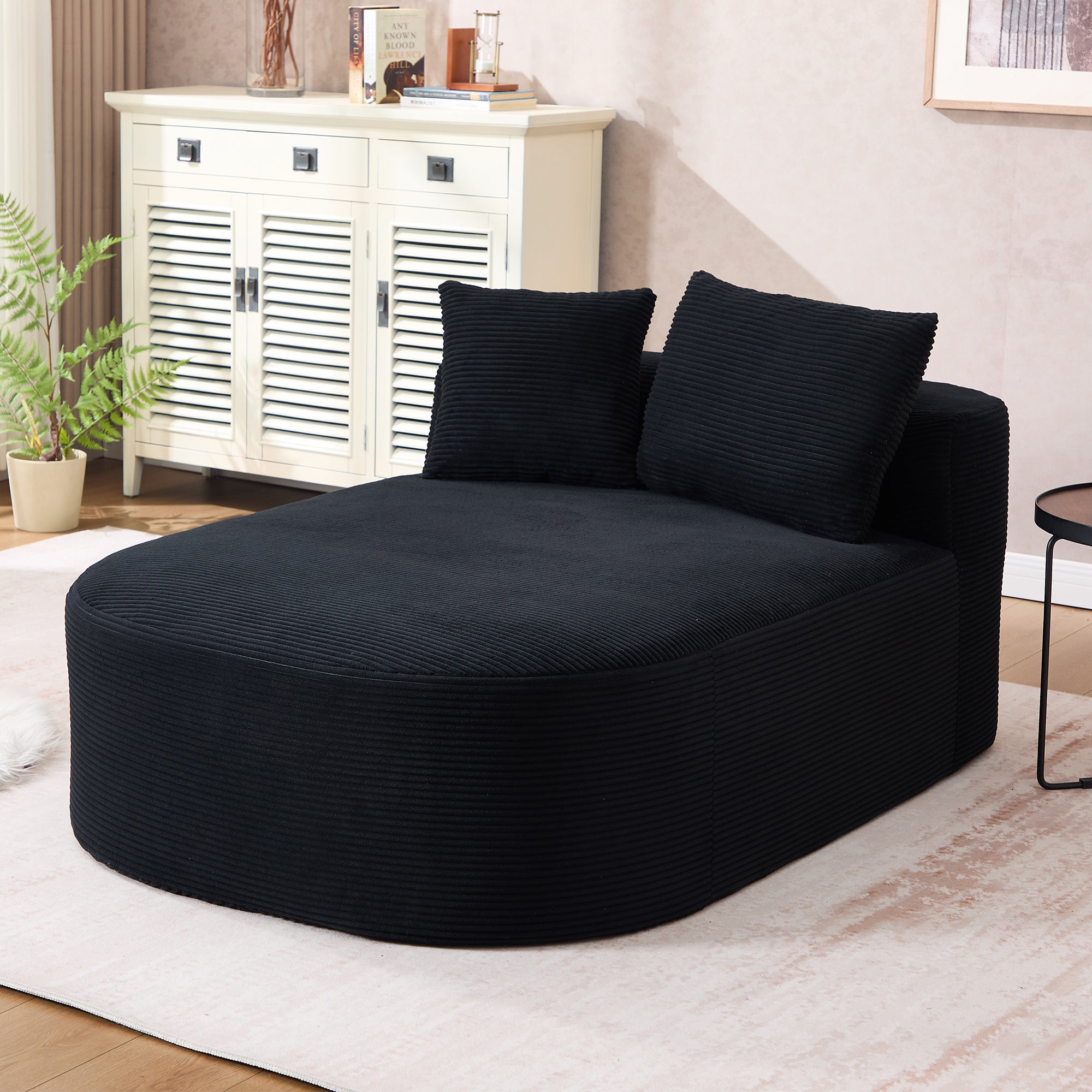 67.5''Chaise Lounge Chair 46'' Wide Seat Indoor Corduroy Oversized Sleeper Sofa for Living Room Deep Seat Lounge and Two Soft Pillows Convertible Boneless Sofa Bed, Black,No Assembly Required Main image