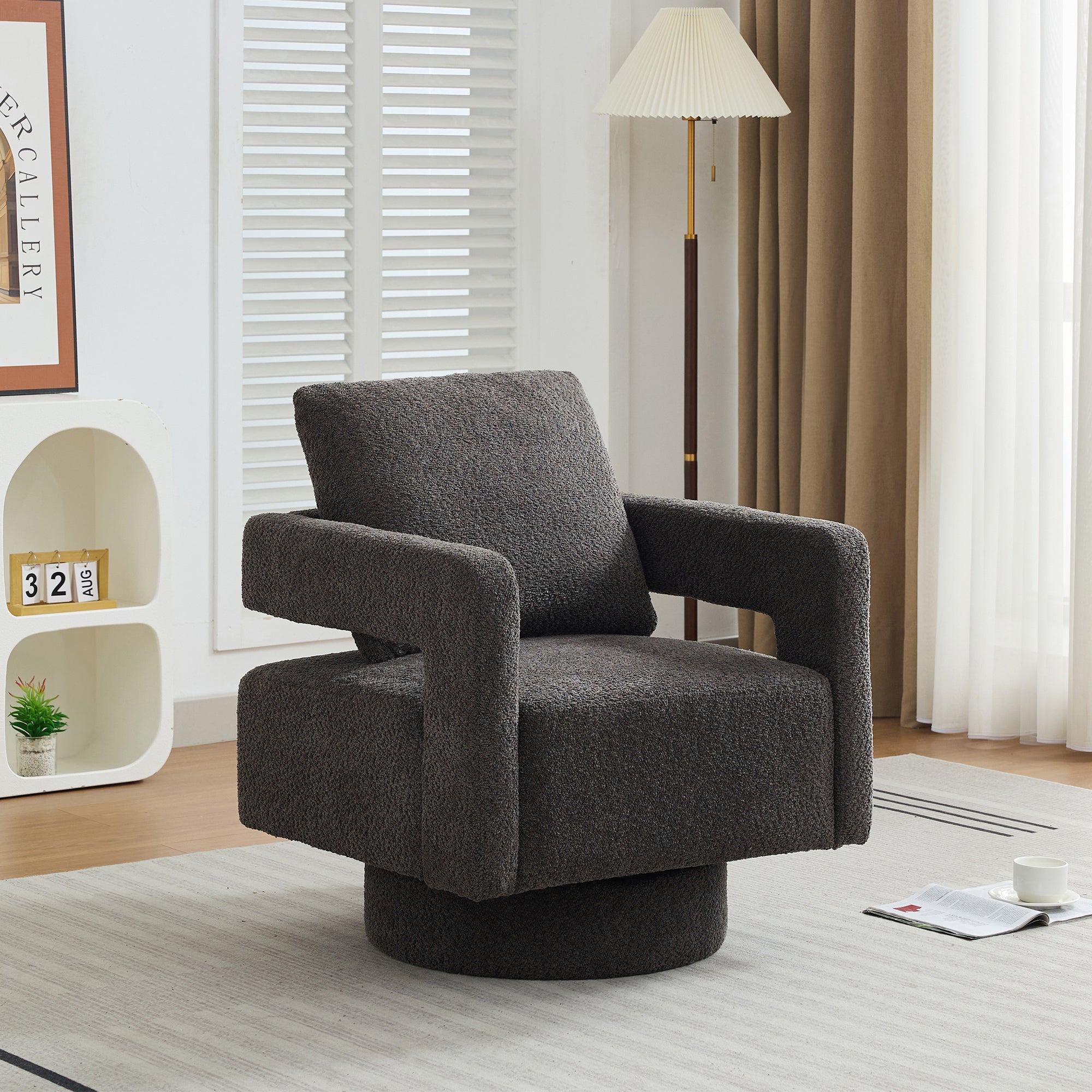 29.13' W Square Swivel Accent Chair, Modern Rotating Arm Chair with Open Back,360 Degree Rotation, Lounge Club Chair with Removable Back Cushion for Living Room, Hotel, Bed Room,Charcoal Main image