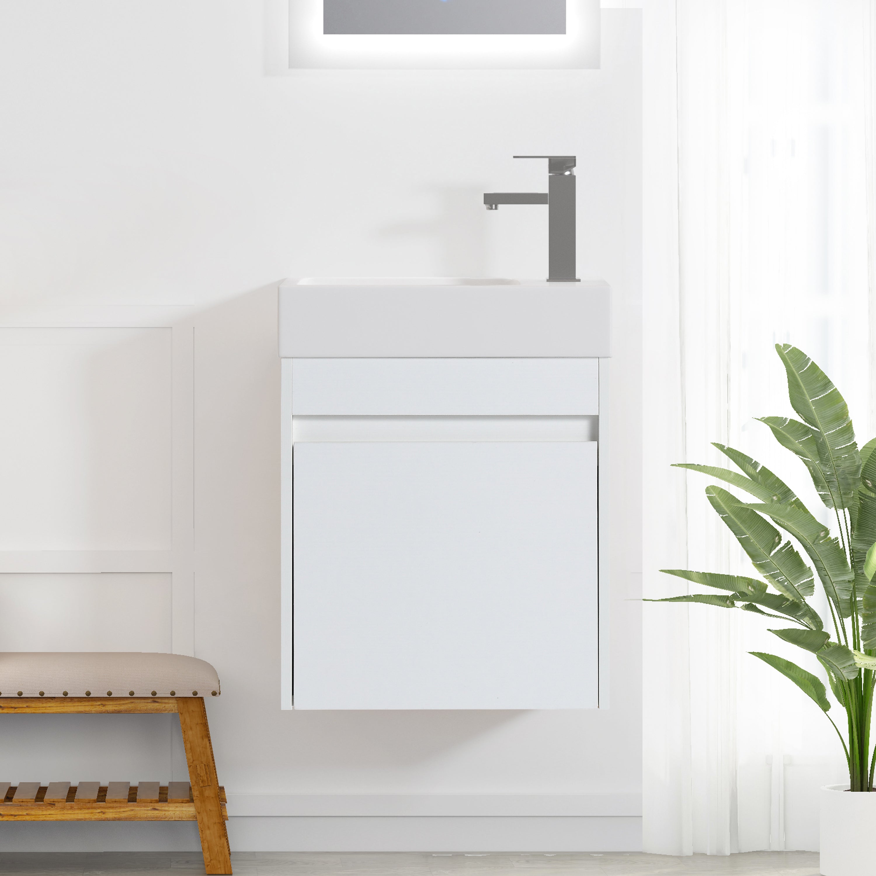 18'' Floating Wall-Mounted Bathroom Vanity with White Resin Sink & Soft-Close Cabinet Door Main image