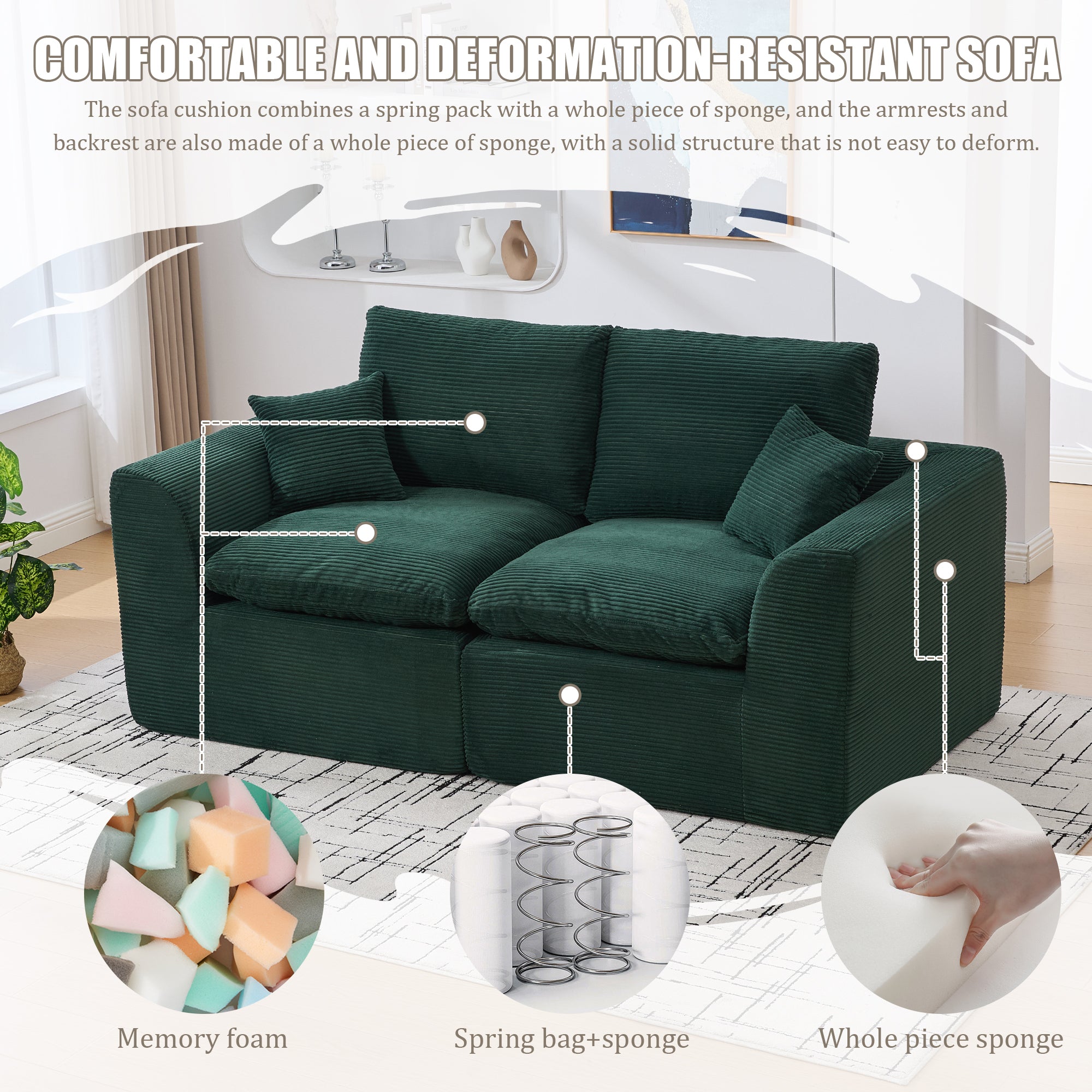 UNITED WE WIN Modular Sectional Sofa Cloud Couch,Comfy Cloud Modern Sofa,2 Seater with Cushion Covers Removable Furniture for Living Room Bedroom Apartments Dorms,No Assembly Required Secondary image