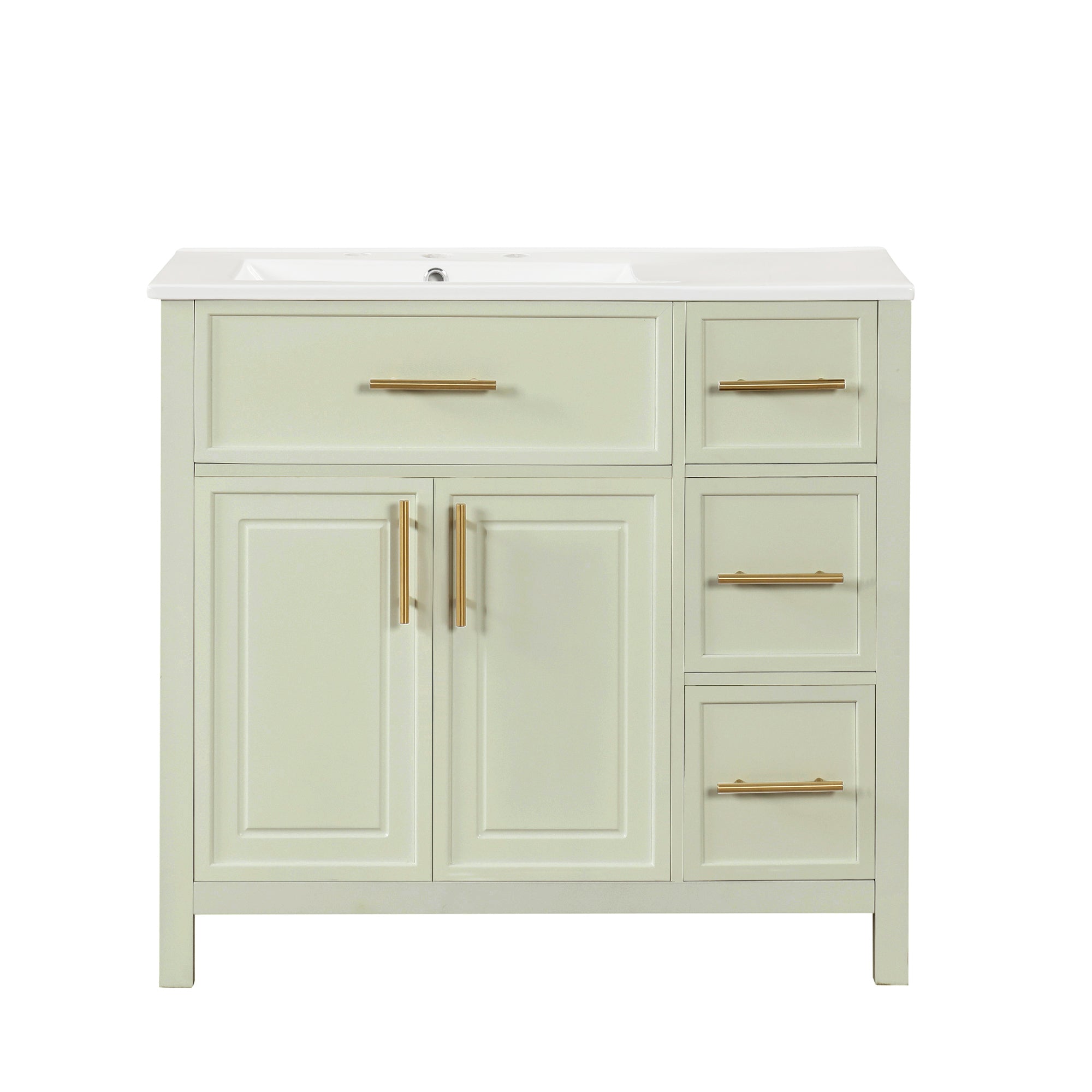 Modern 36' Bathroom Vanity with Sink Top, Solid Wood & MDF Cabinet, White-Green Finish, Two Doors, Three Drawers, Rectangular Design Main image