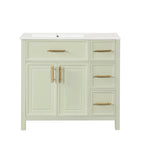 Modern 36' Bathroom Vanity with Sink Top, Solid Wood & MDF Cabinet, White-Green Finish, Two Doors, Three Drawers, Rectangular Design