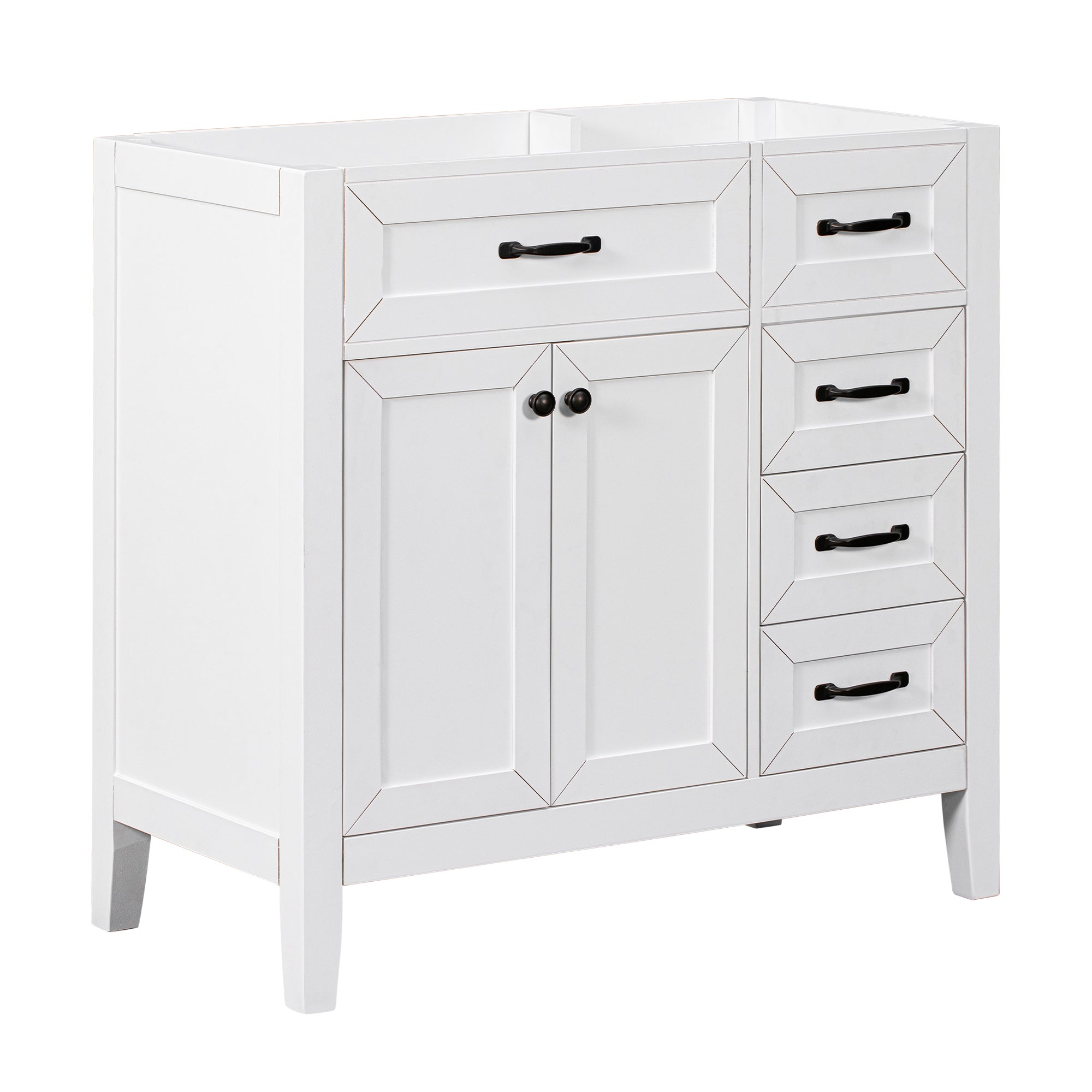 36' Modern Bathroom Vanity Base Only with Drawers, White Painted Solid Rubber Wood & MDF Cabinet, Freestanding Design Main image