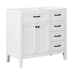 36' Modern Bathroom Vanity Base Only with Drawers, White Painted Solid Rubber Wood & MDF Cabinet, Freestanding Design
