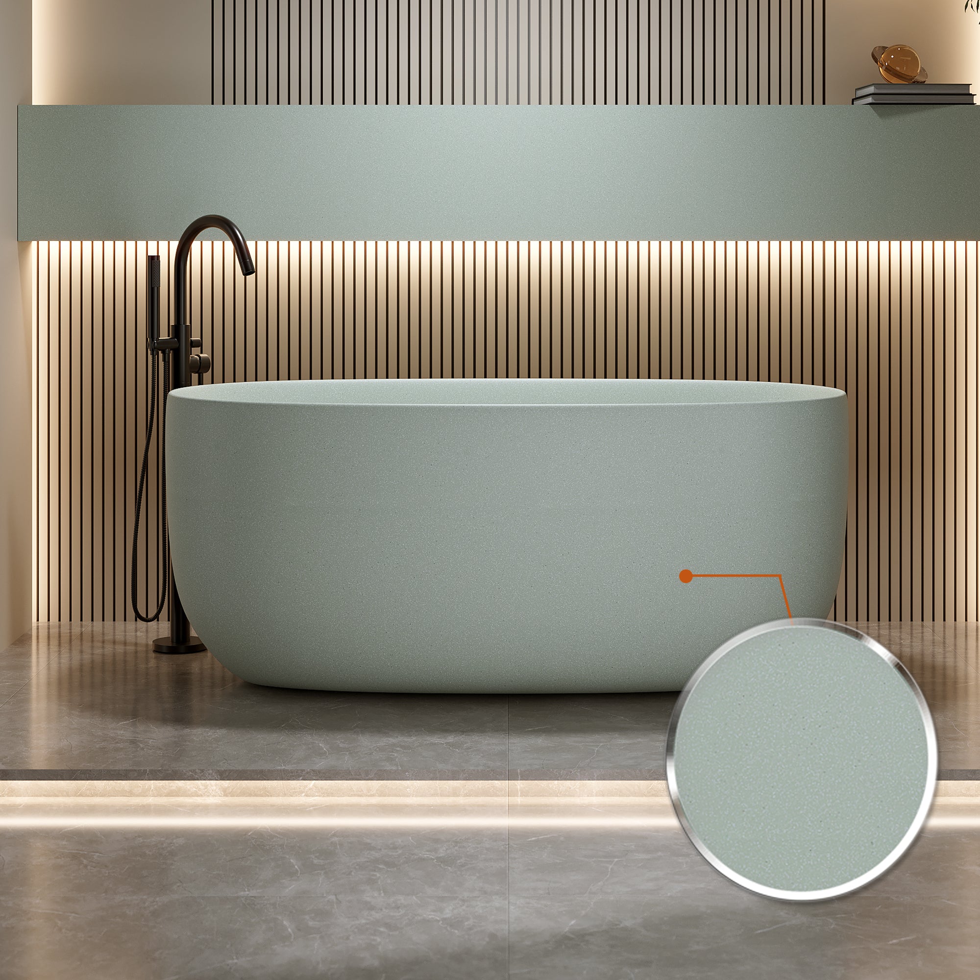 51'' Freestanding Bathtub Resin Stone Soaking Bathtub Solid Surface Modern Tubs with Overflow and Pop-up Drain Secondary image